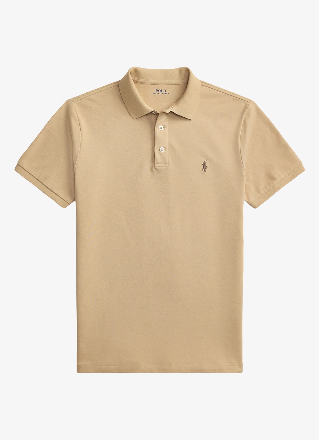 Ralph Lauren Custom slim fit stretch mesh Polo-shirt - voorkant 2 vintage khaki / khaki