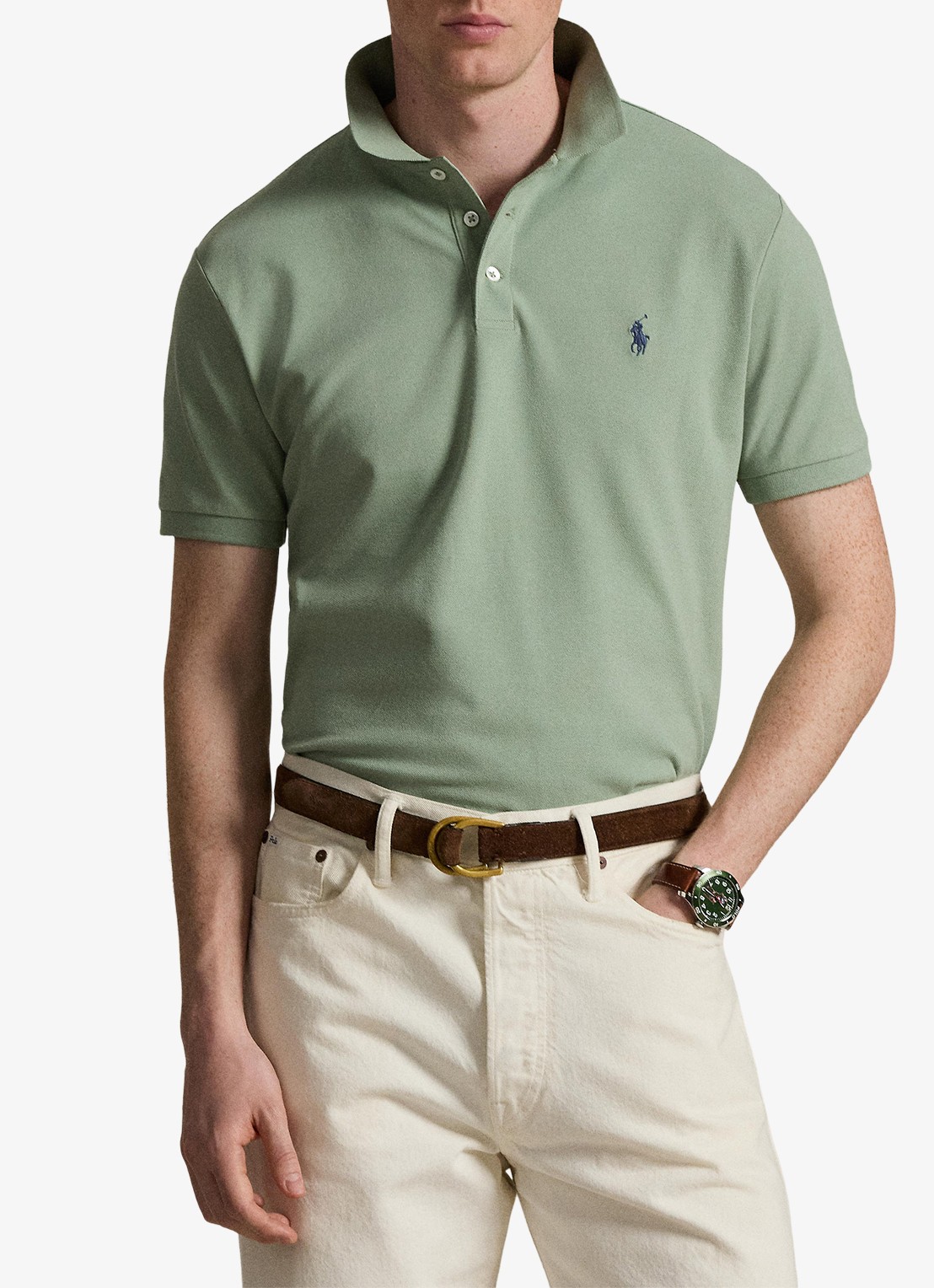 Ralph Lauren Custom slim fit stretch mesh Polo-shirt - voorkant 3 light green / lichtgroen