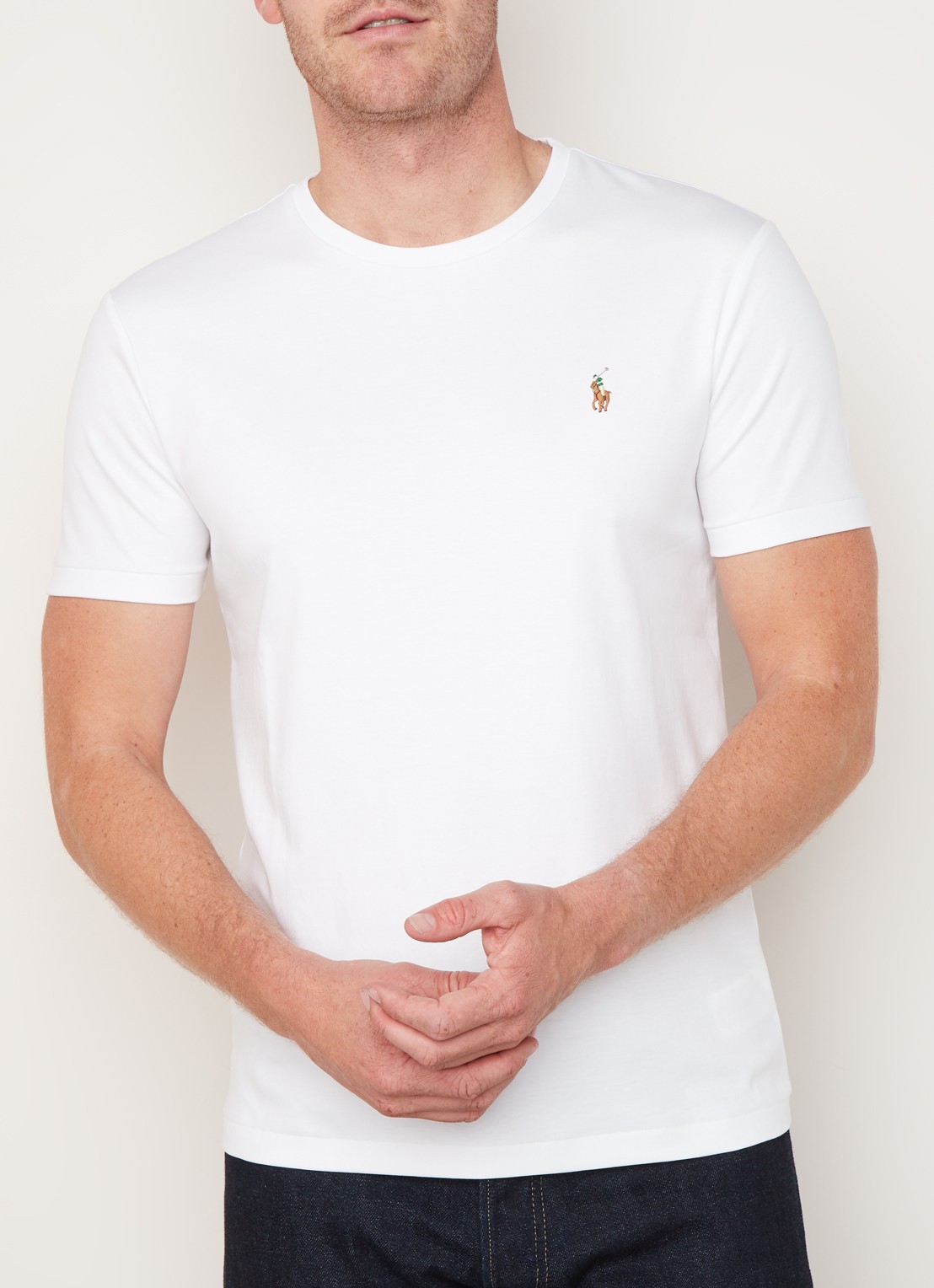 Ralph Lauren Custom slim fit T-shirt met ronde hals  - detail white