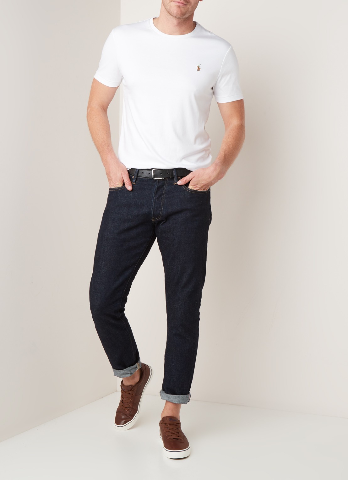 Ralph Lauren Custom slim fit T-shirt met ronde hals  - voorkant 3 white
