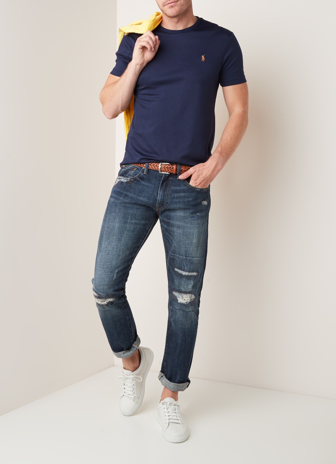 Ralph Lauren Custom slim fit T-shirt met ronde hals  - voorkant 4 rfd nvy