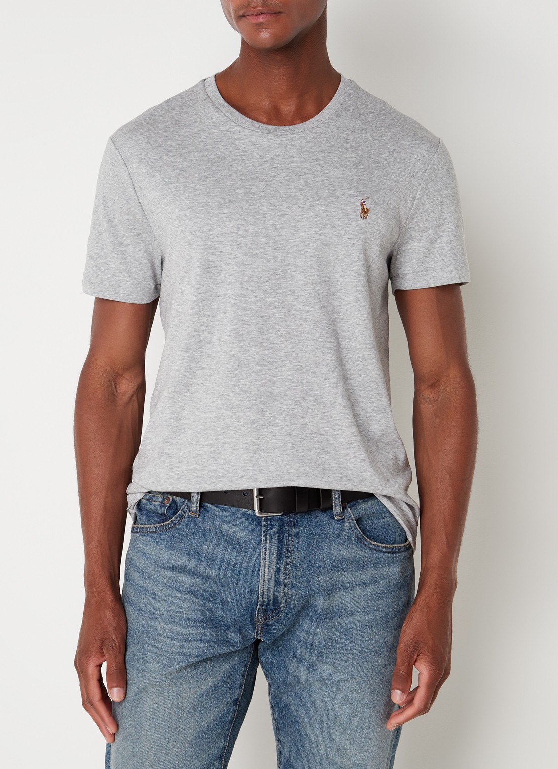 Ralph Lauren Custom slim fit T-shirt met ronde hals  - detail 3 andover heather