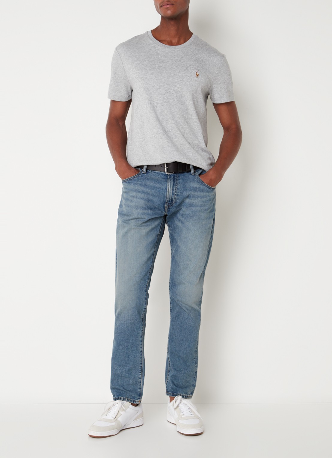 Ralph Lauren Custom slim fit T-shirt met ronde hals  - voorkant 2 andover heather