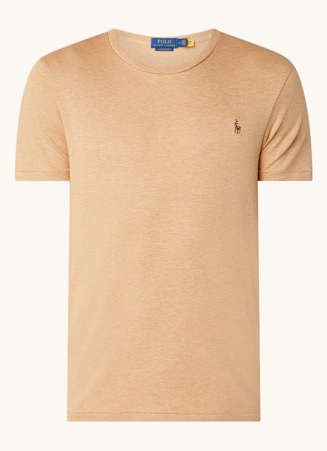 Ralph Lauren Custom slim fit T-shirt met ronde hals  - voorkant 2 classic camel heather