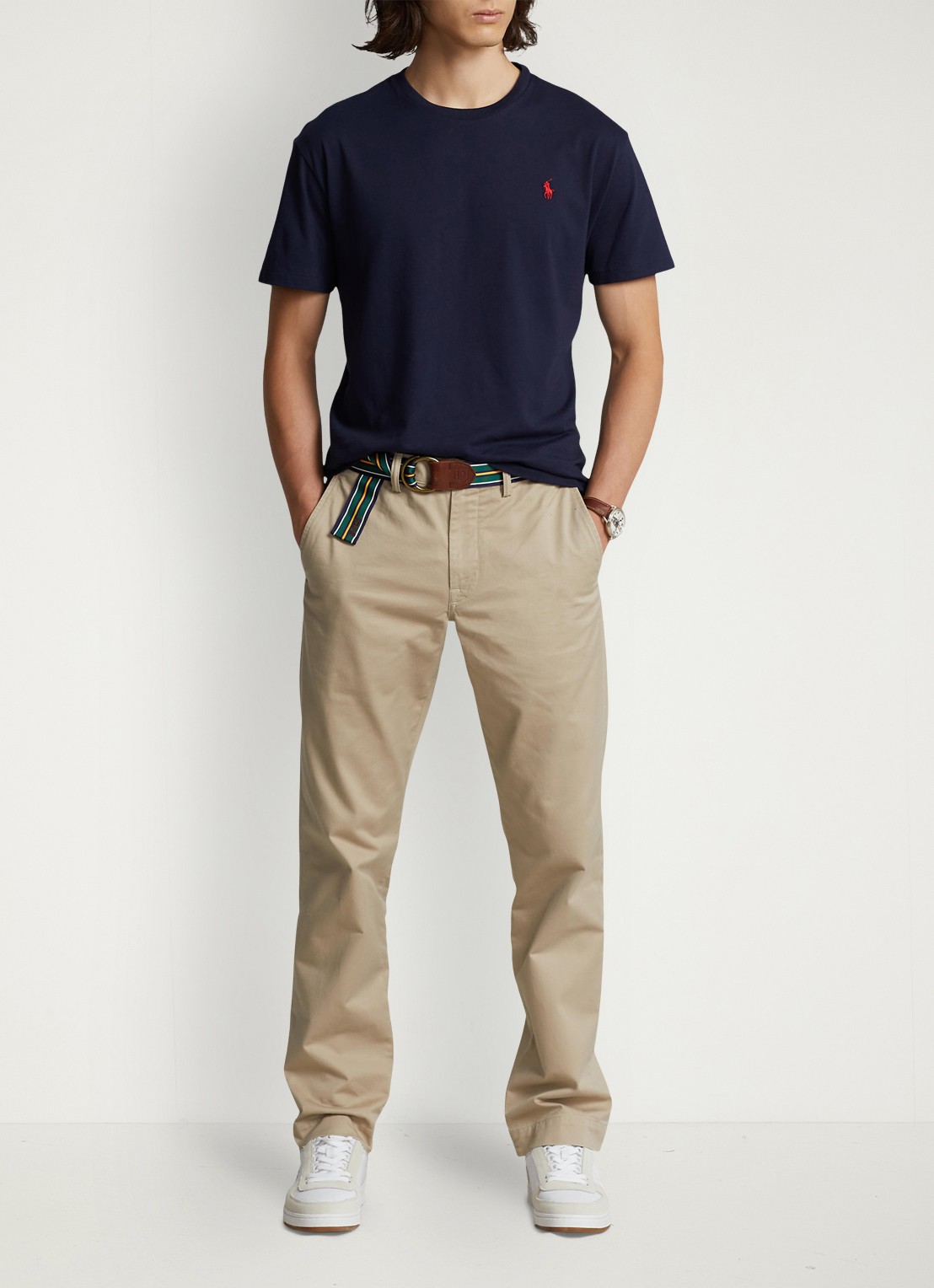 Ralph Lauren Custom slim T-shirt met ronde hals - voorkant 3 ink / blauw
