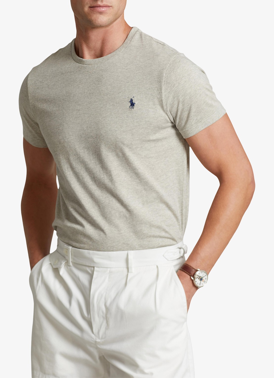 Ralph Lauren Custom slim T-shirt met ronde hals - detail 3 new grey heather / grijs