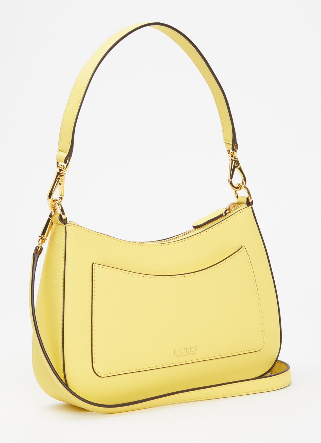 Ralph Lauren Danni M handtas van leer met afneembare schouderriem  - achterkant 4 geel