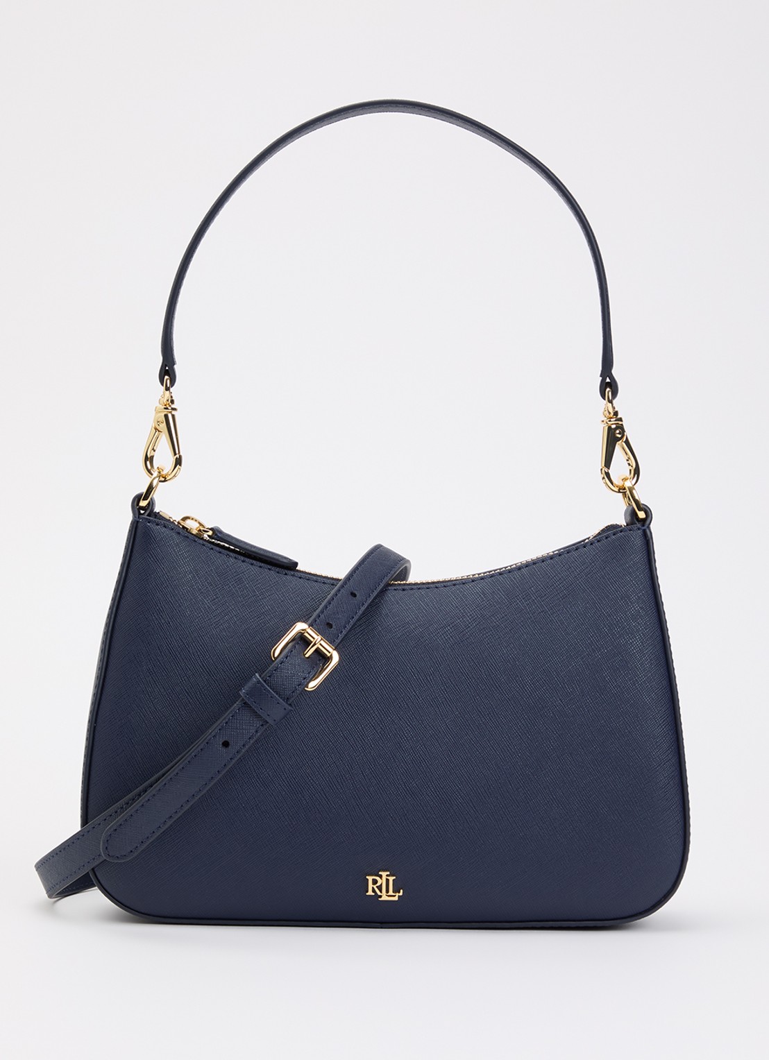 Ralph Lauren Danni schoudertas van leer met afneembare schouderriem - voorkant donkerblauw