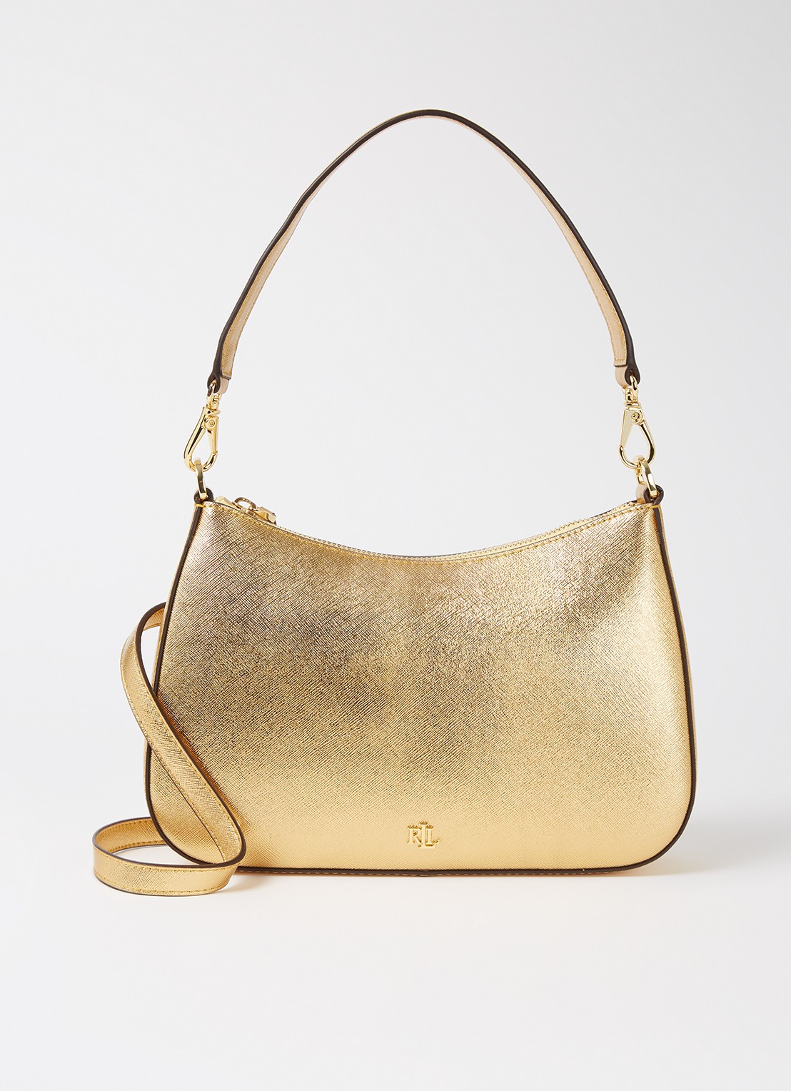 Ralph Lauren Danni schoudertas van leer - voorkant 2 goud
