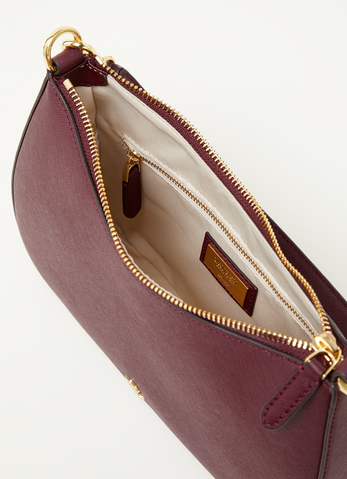 Ralph Lauren Danni schoudertas van leer - detail 3 bordeauxrood
