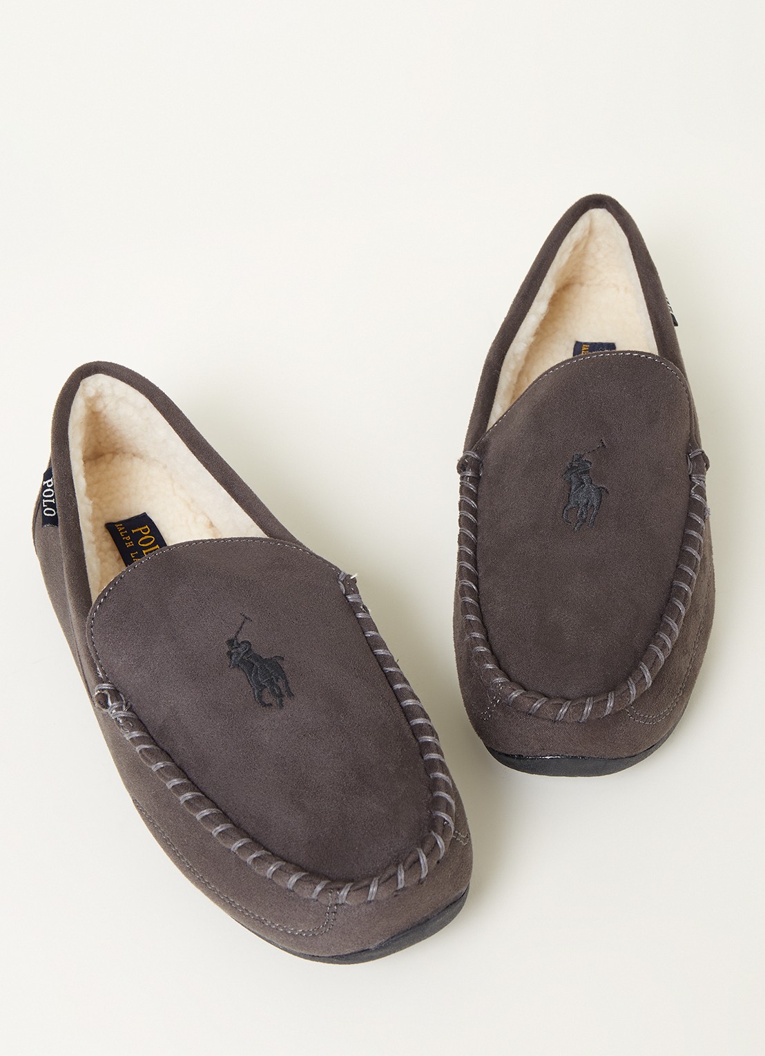Ralph Lauren Declan pantoffel met logoborduring  - detail bronsgroen