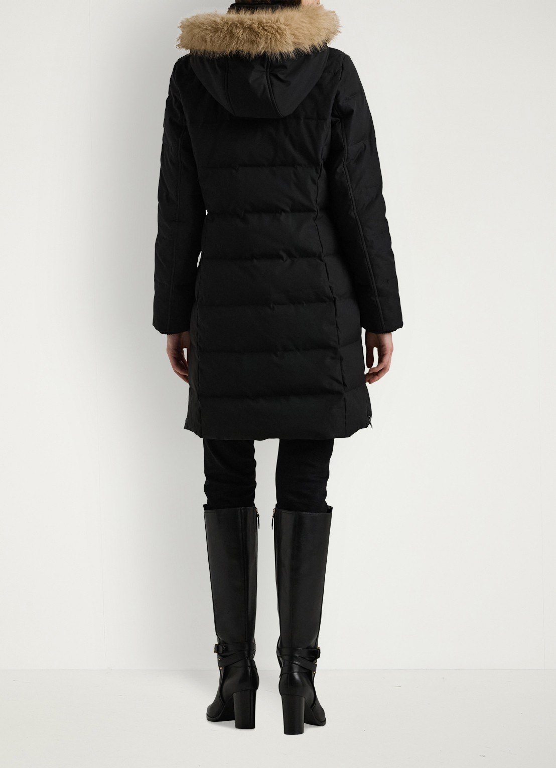 Ralph Lauren Donsjas met capuchon en imitatiebont - achterkant zwart