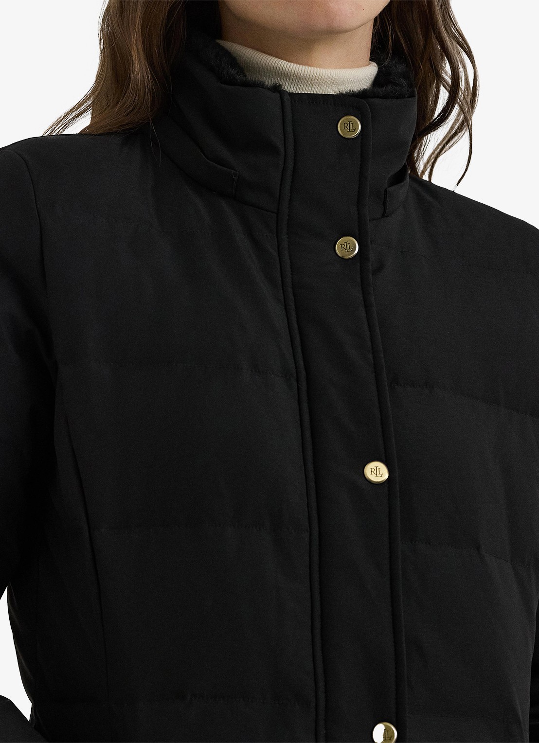 Ralph Lauren Donsjas met capuchon en imitatiebont - detail 4 zwart