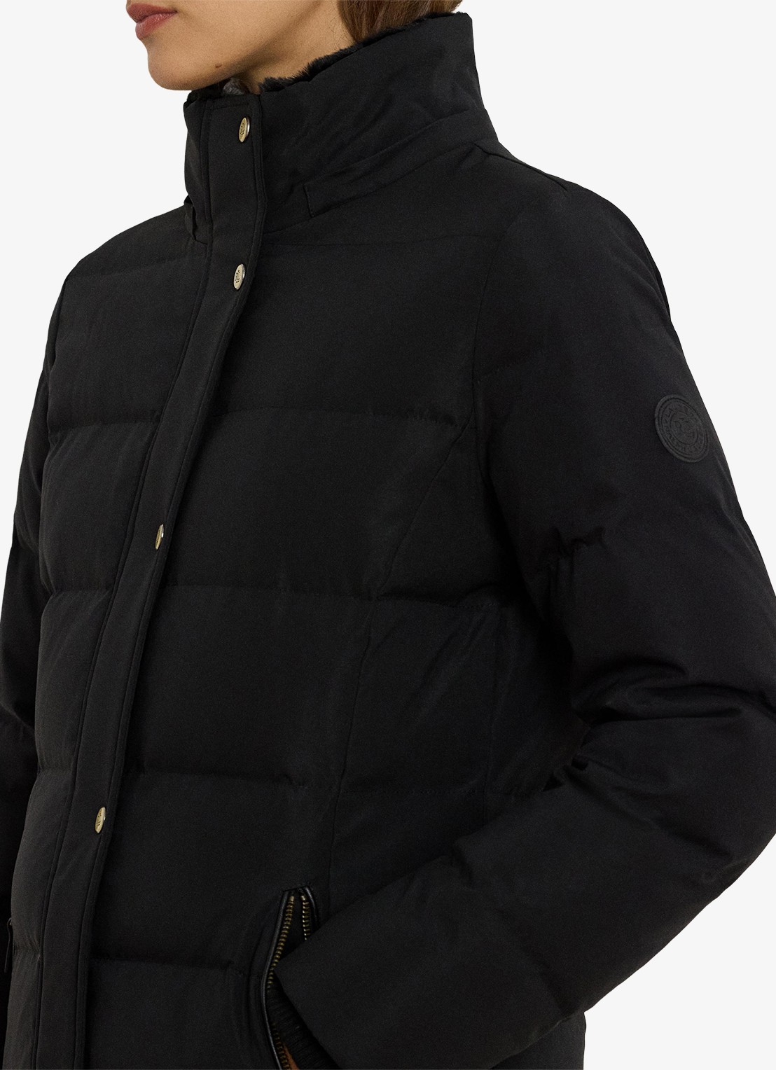 Ralph Lauren Donsjas met capuchon en imitatiebont - detail 2 zwart