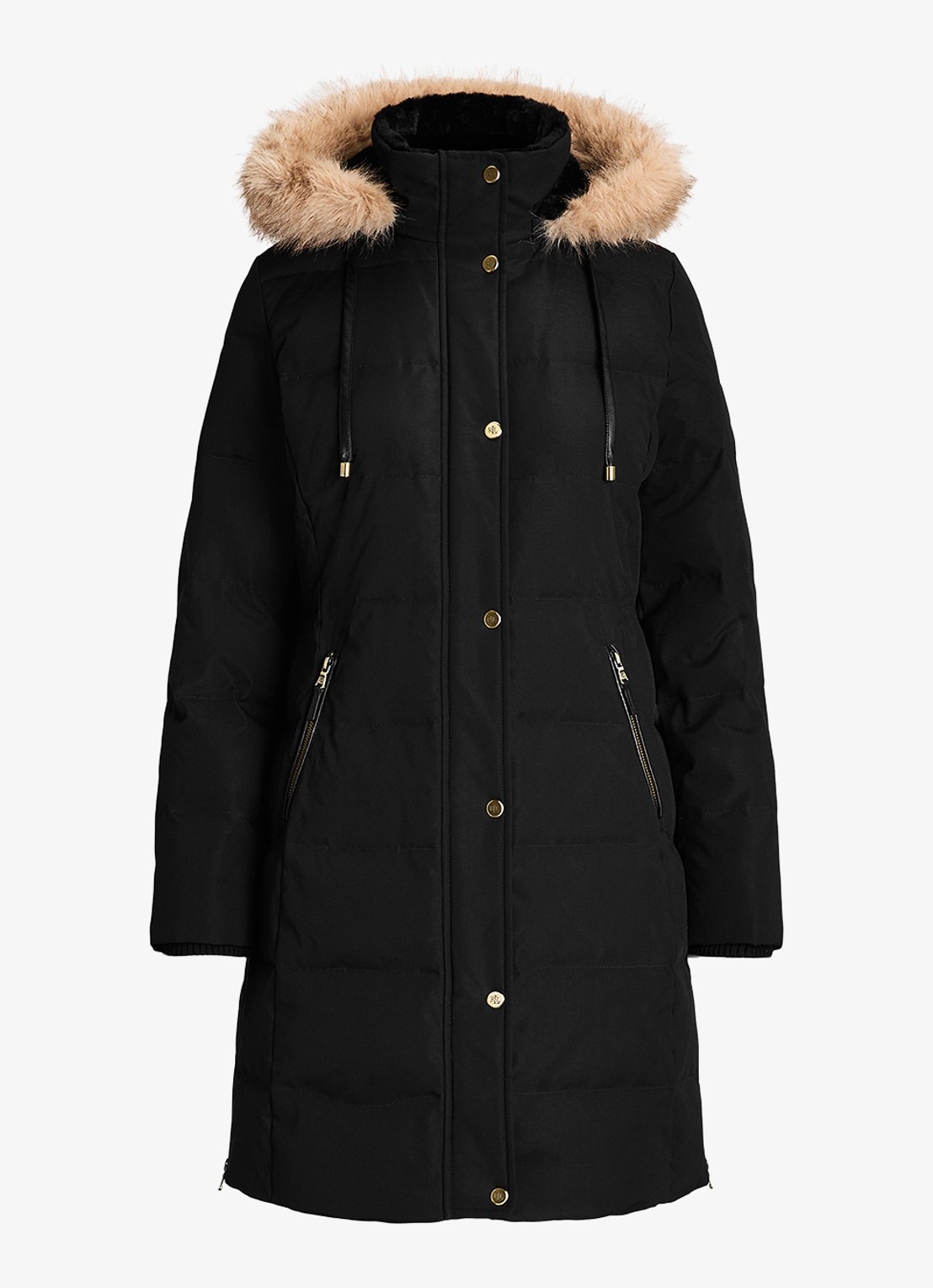 Ralph Lauren Donsjas met capuchon en imitatiebont - voorkant 6 zwart