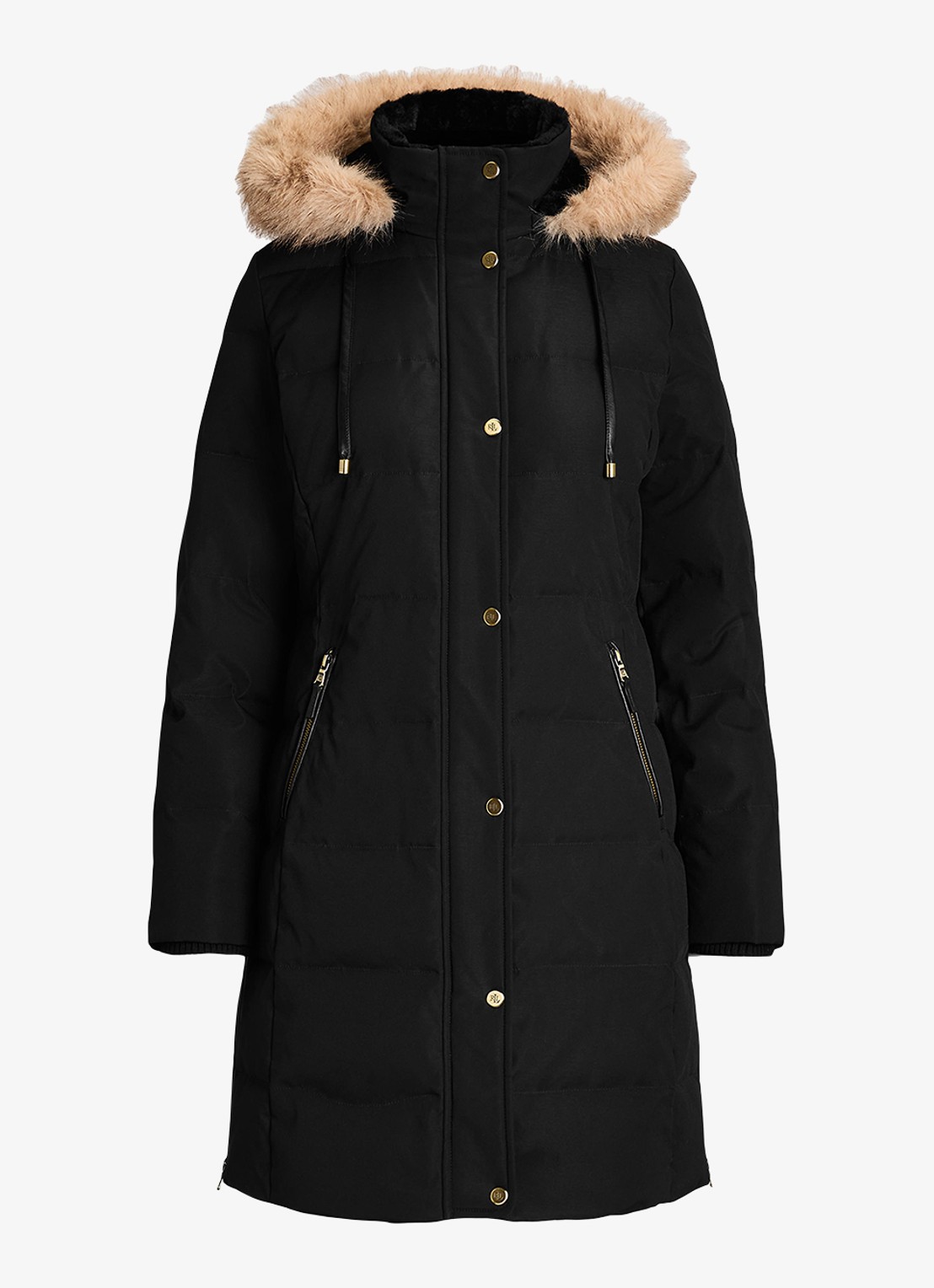 Ralph Lauren Donsjas met capuchon en imitatiebont - voorkant 3 zwart