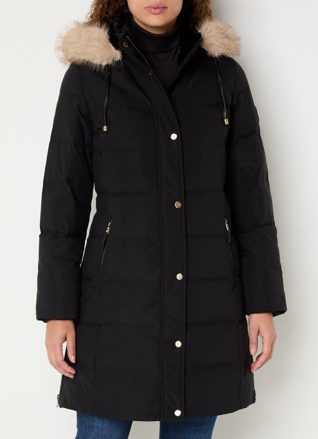 Ralph Lauren Donsjas met capuchon en imitatiebont - detail 5 zwart