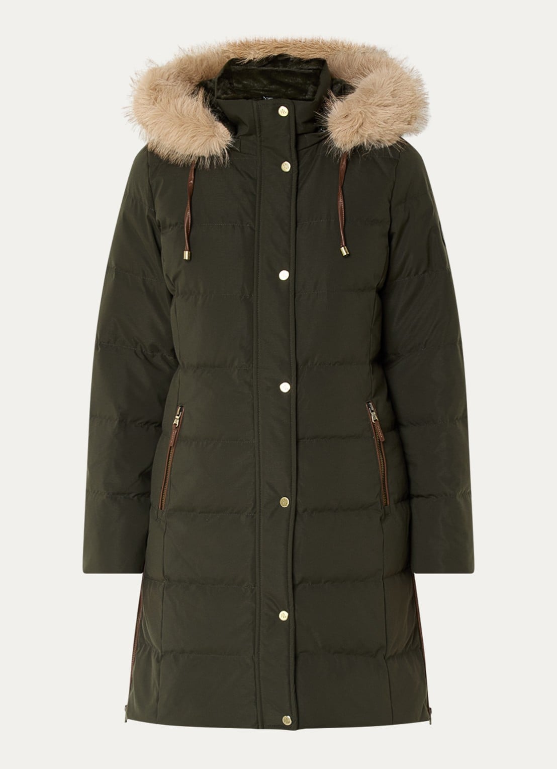 Ralph Lauren Donsjas met capuchon en imitatiebont - voorkant 3 bronsgroen