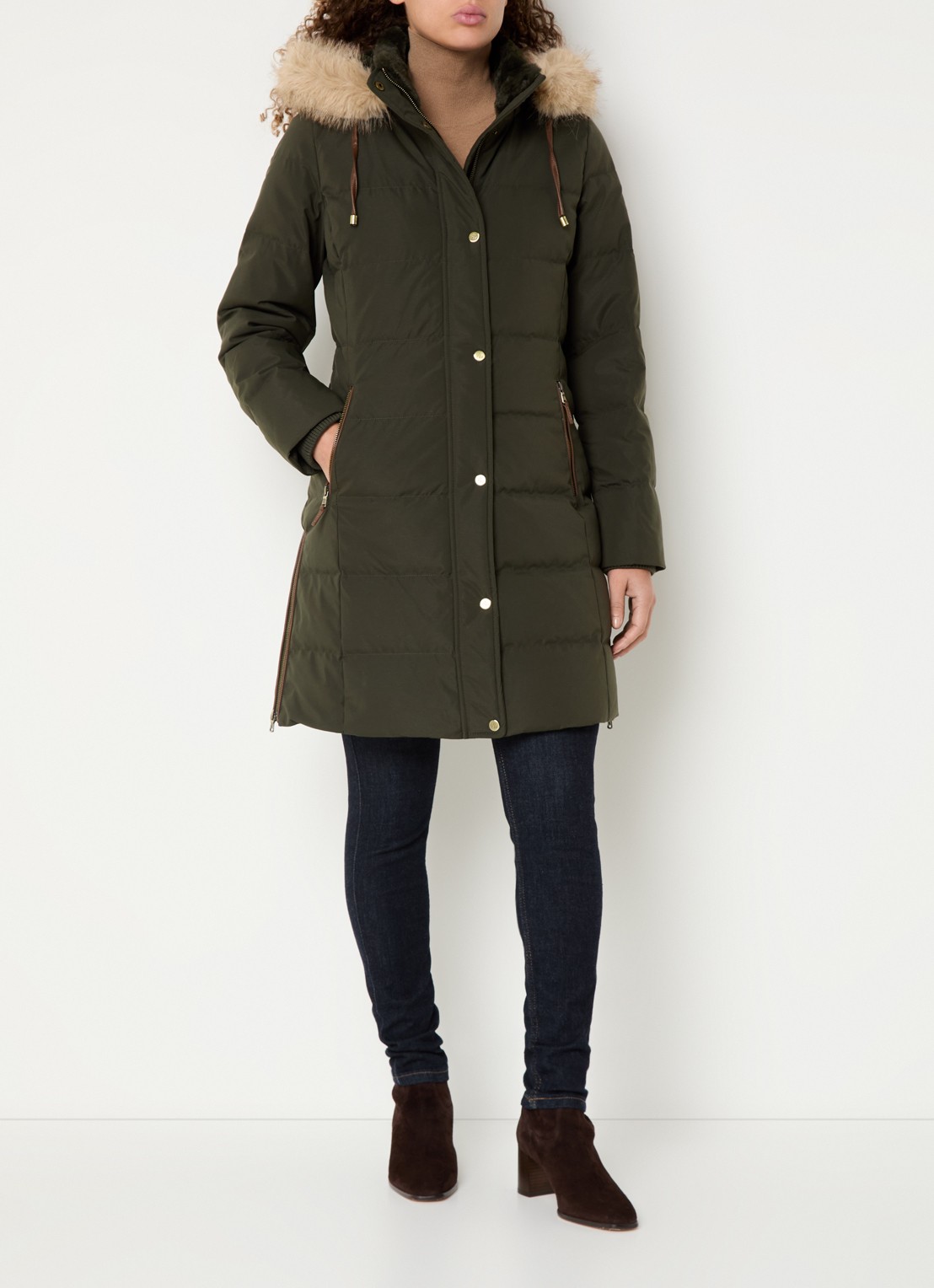 Ralph Lauren Donsjas met capuchon en imitatiebont - voorkant 4 bronsgroen