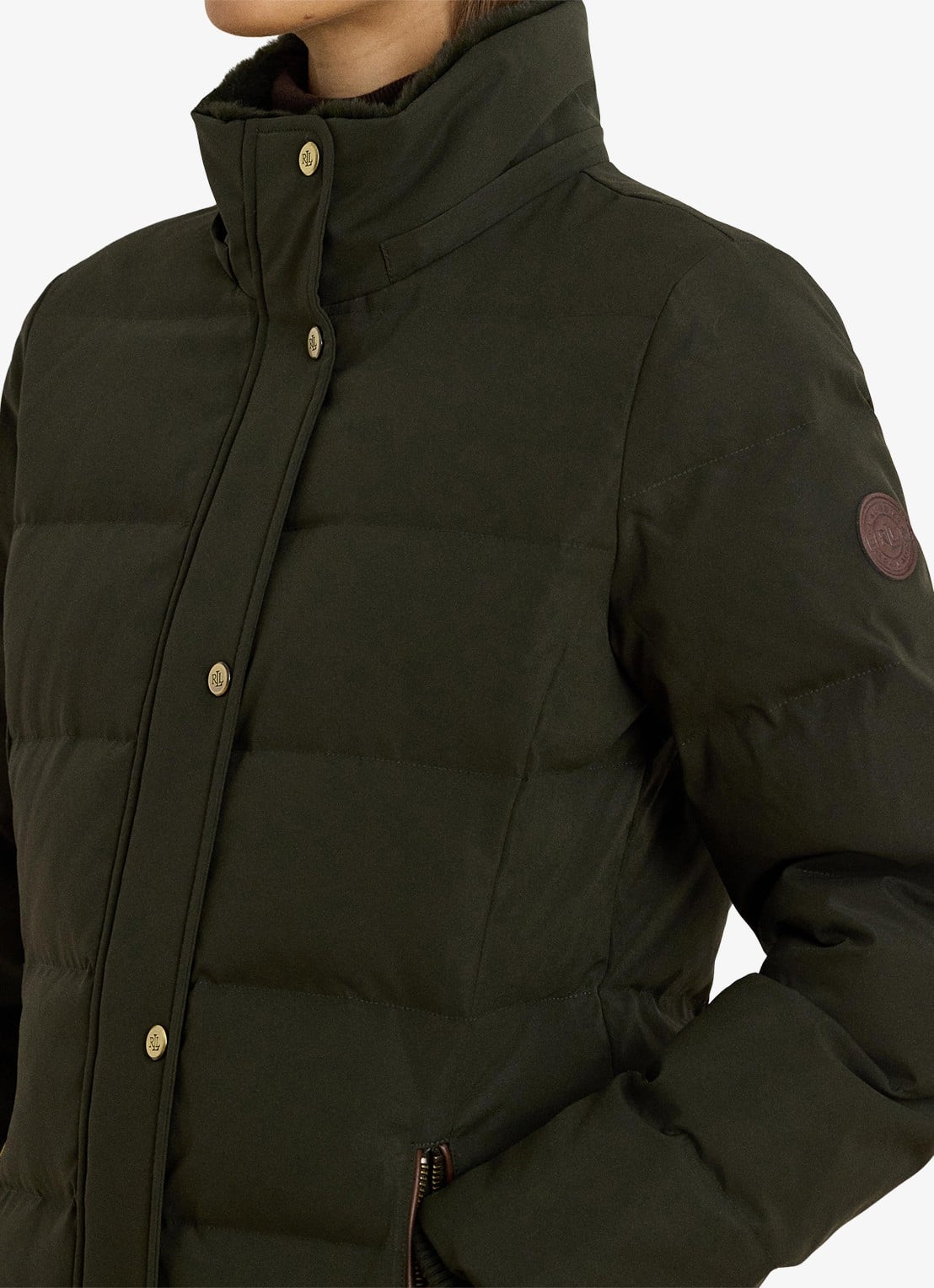 Ralph Lauren Donsjas met capuchon en imitatiebont - detail 5 donkergroen