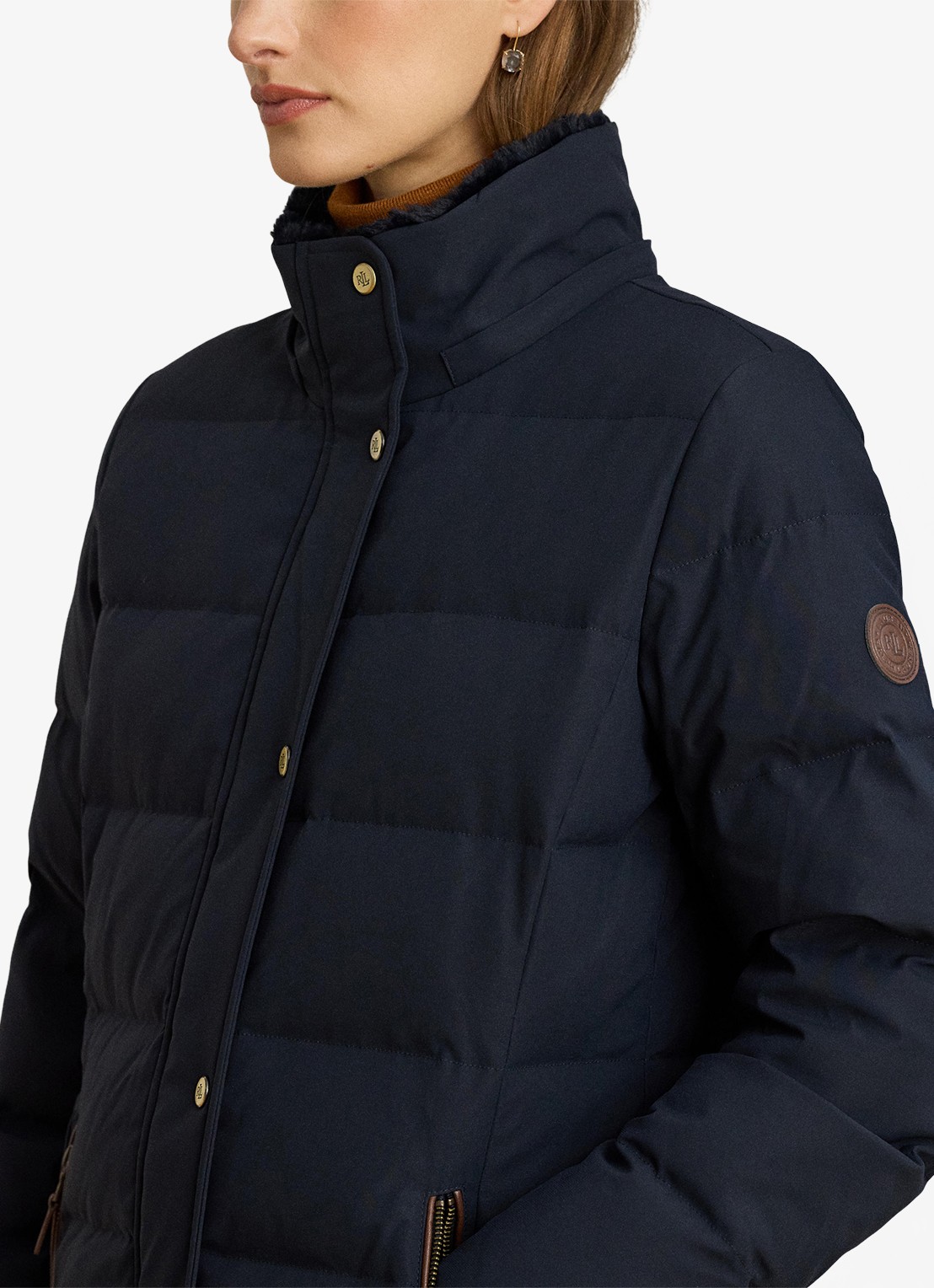 Ralph Lauren Donsjas met capuchon en imitatiebont - detail 4 blauw