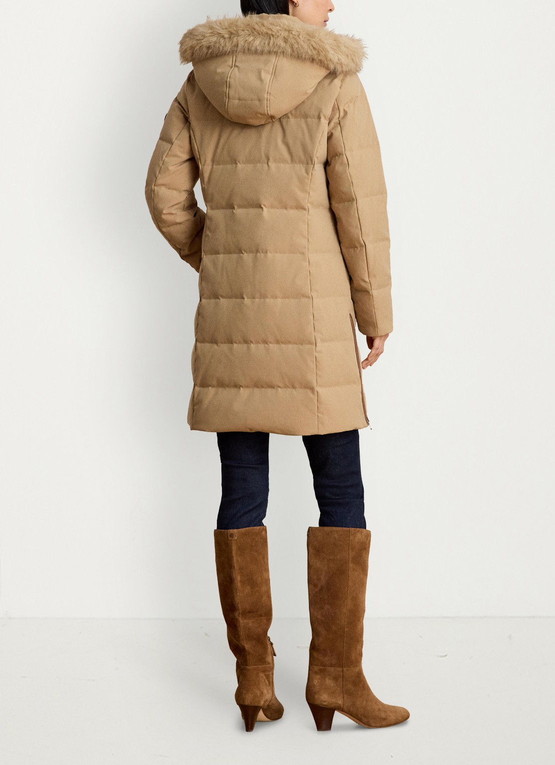 Ralph Lauren Donsjas met capuchon en imitatiebont - achterkant 3 camel