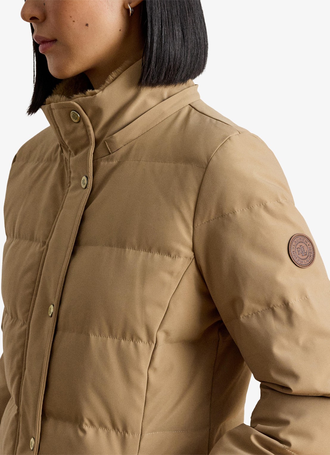 Ralph Lauren Donsjas met capuchon en imitatiebont - detail 5 camel