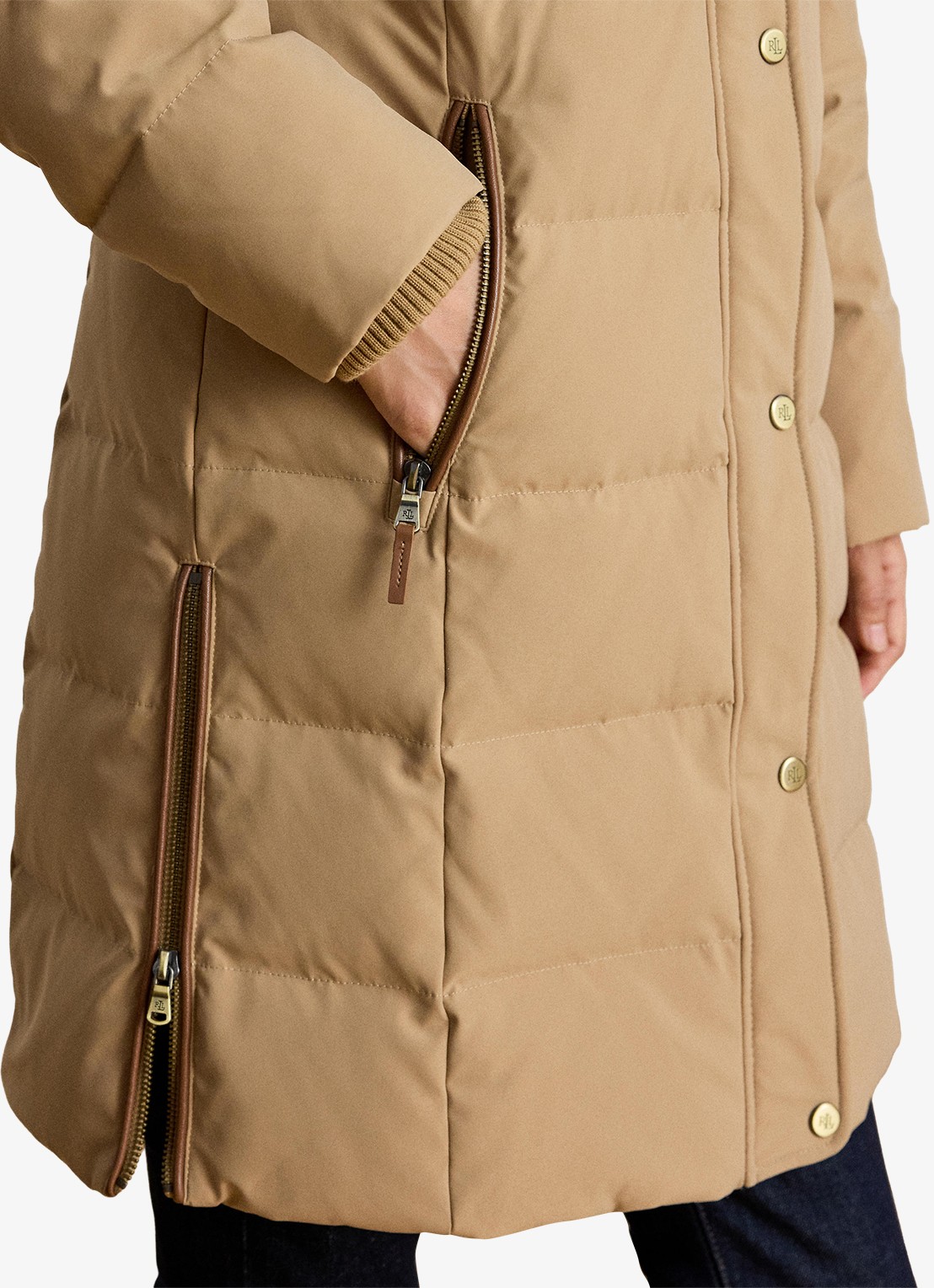 Ralph Lauren Donsjas met capuchon en imitatiebont - detail 6 camel