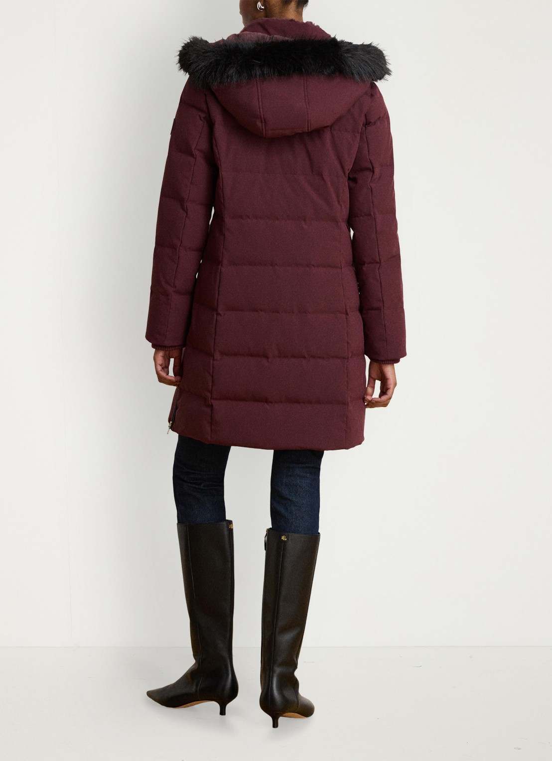 Ralph Lauren Donsjas met capuchon en imitatiebont - achterkant 6 dark garnet / bordeauxrood