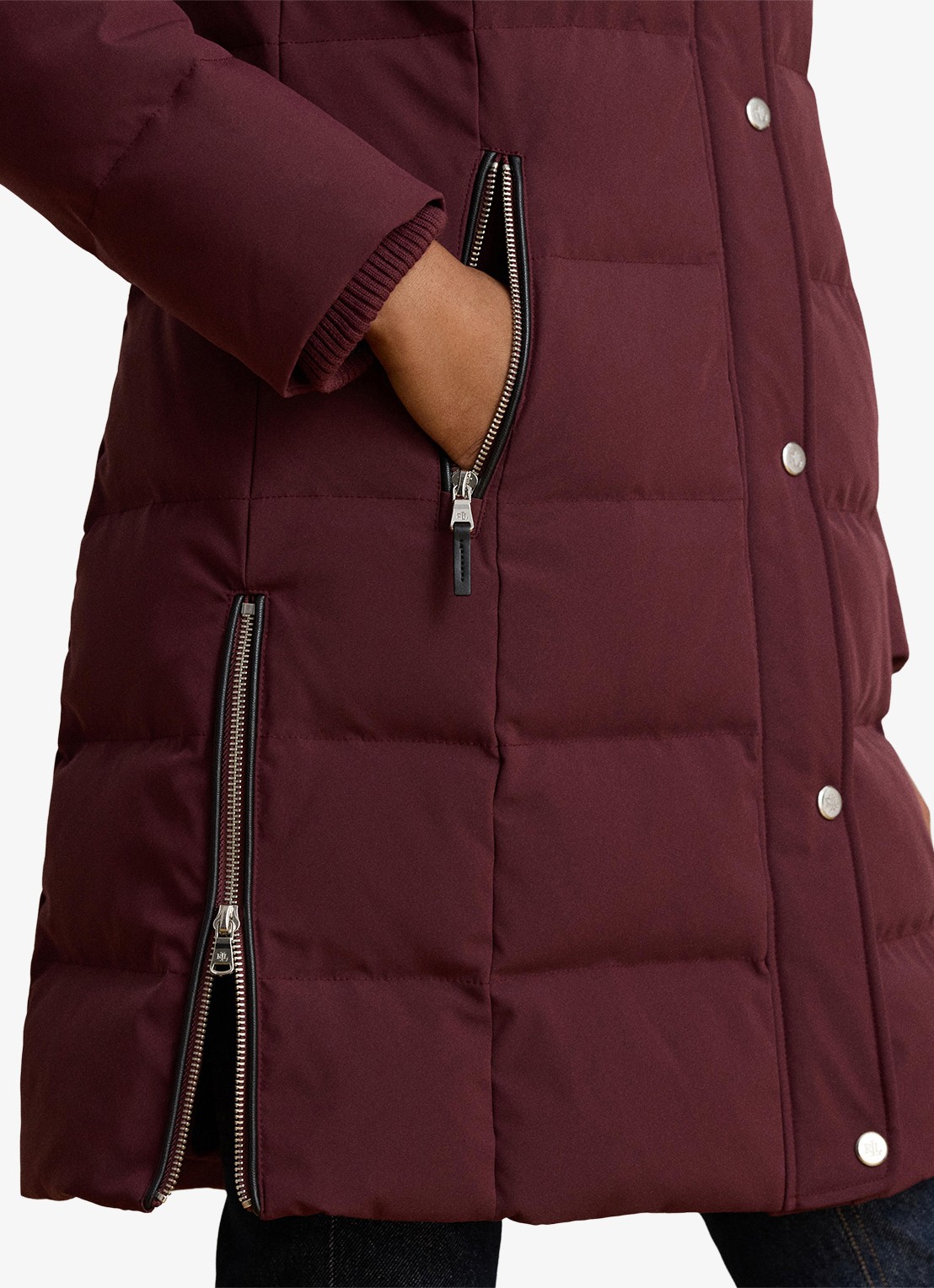 Ralph Lauren Donsjas met capuchon en imitatiebont - detail 5 dark garnet / bordeauxrood