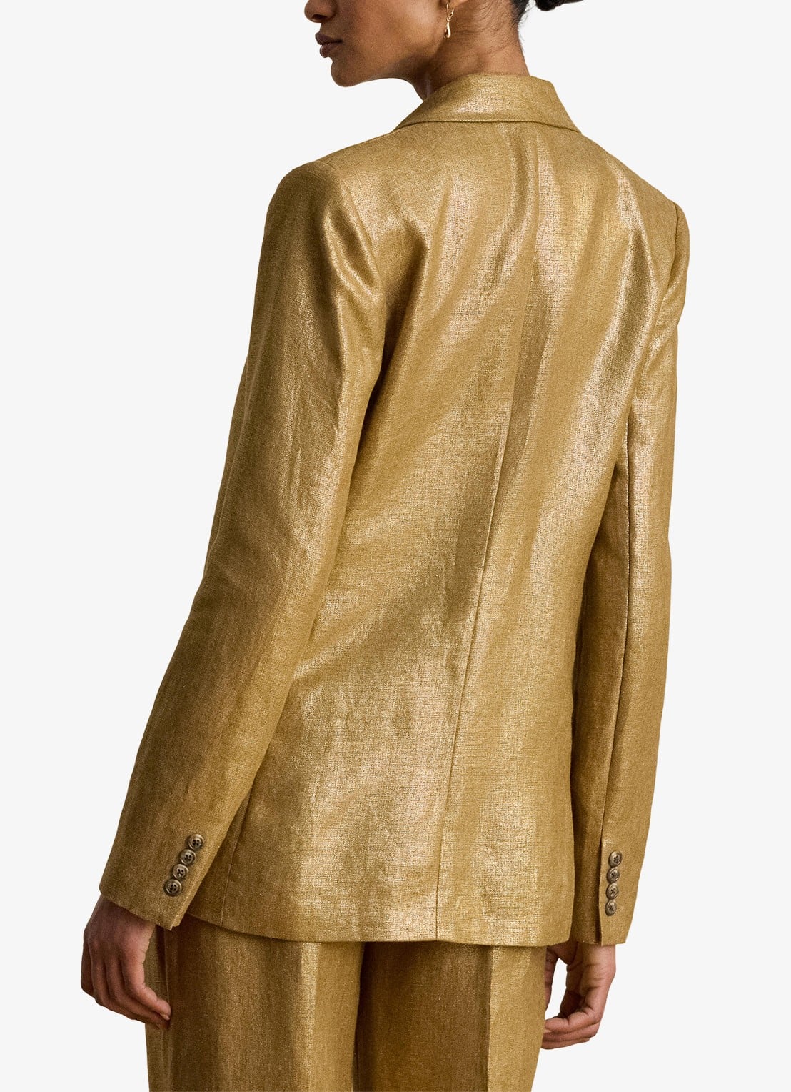 Ralph Lauren Double-breasted blazer in linnenblend met metallic finish - achterkant 3 brown/gold foil / bruin