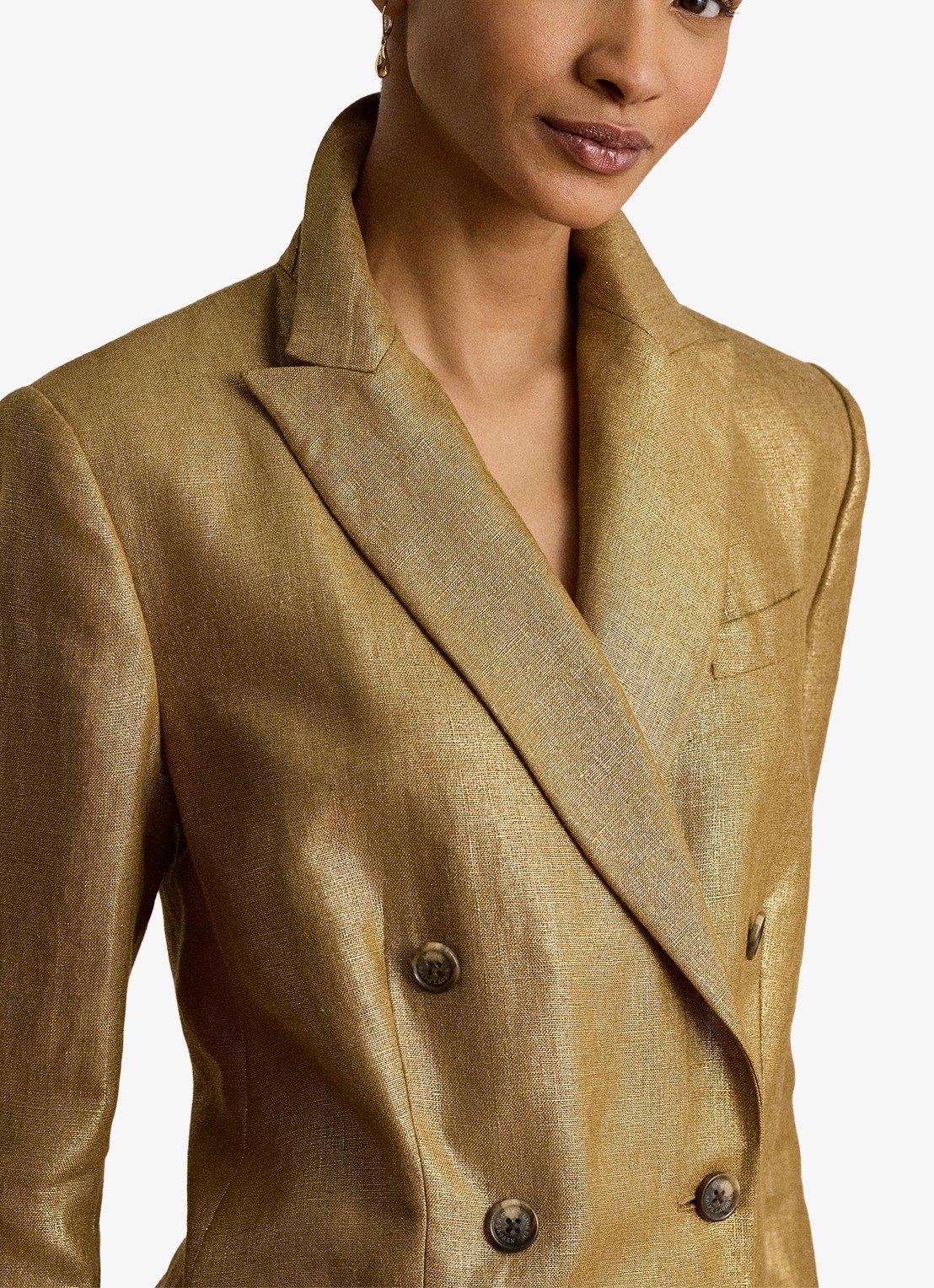 Ralph Lauren Double-breasted blazer in linnenblend met metallic finish - detail 2 brown/gold foil / bruin