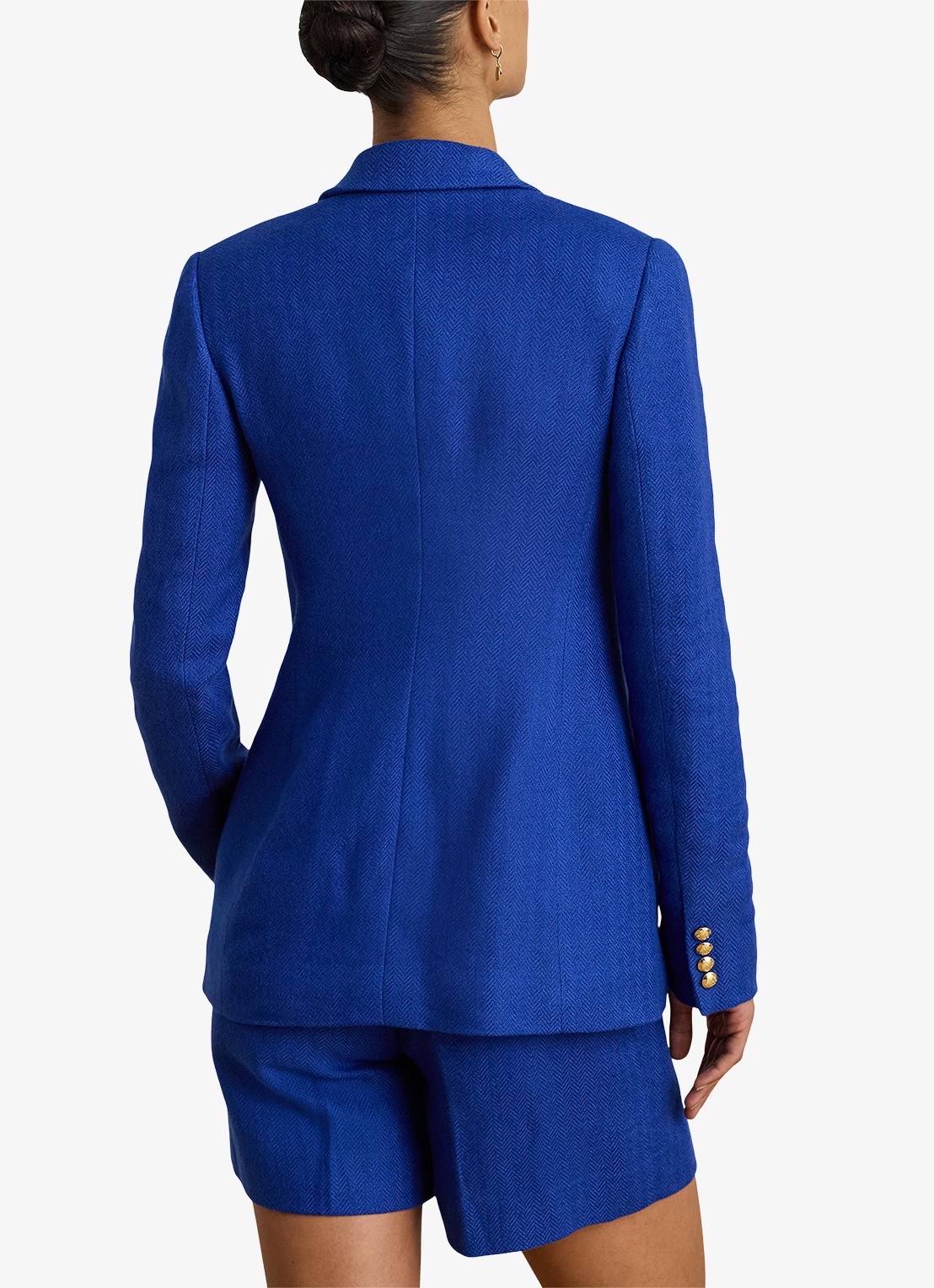 Ralph Lauren Double-breasted blazer in linnenblend - achterkant 3 kobaltblauw