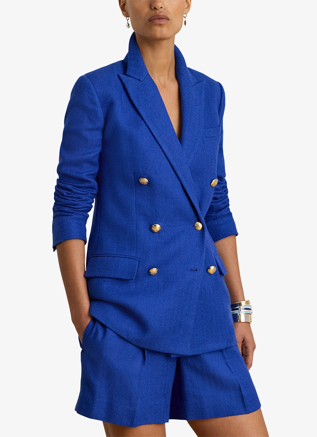 Ralph Lauren Double-breasted blazer in linnenblend - detail 4 kobaltblauw
