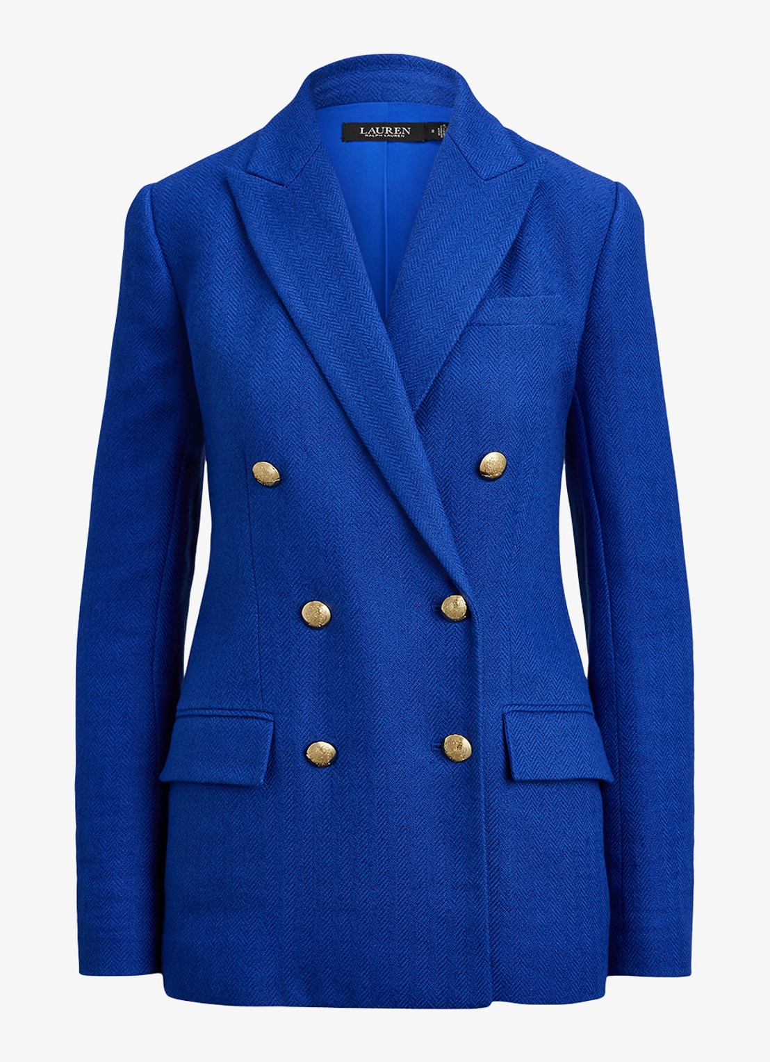 Ralph Lauren Double-breasted blazer in linnenblend - voorkant kobaltblauw