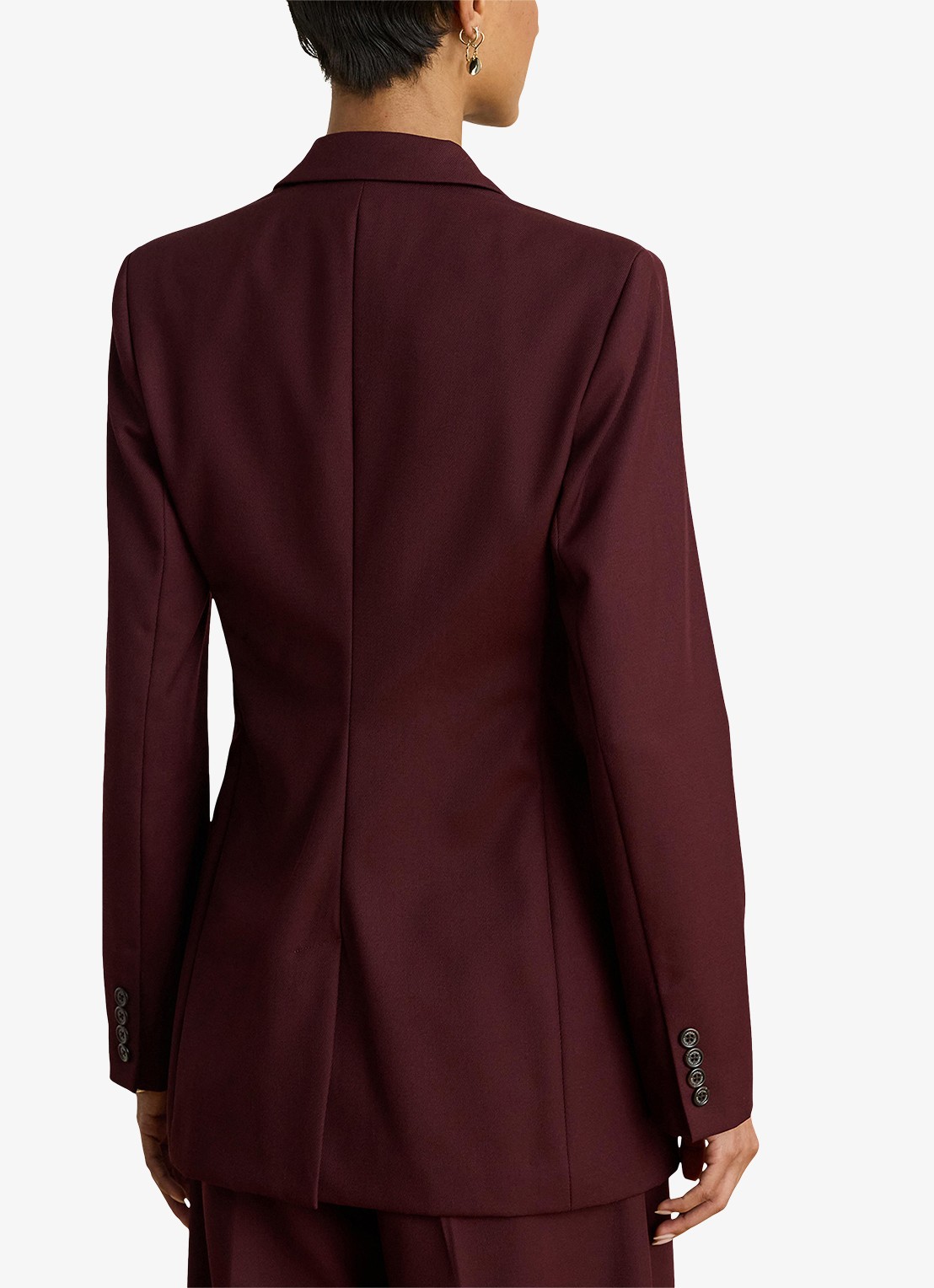 Ralph Lauren Double-breasted blazer in wolblend met klepzakken - achterkant dark garnet / bordeauxrood