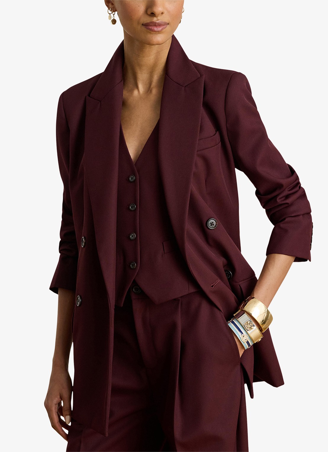 Ralph Lauren Double-breasted blazer in wolblend met klepzakken - detail 4 dark garnet / bordeauxrood