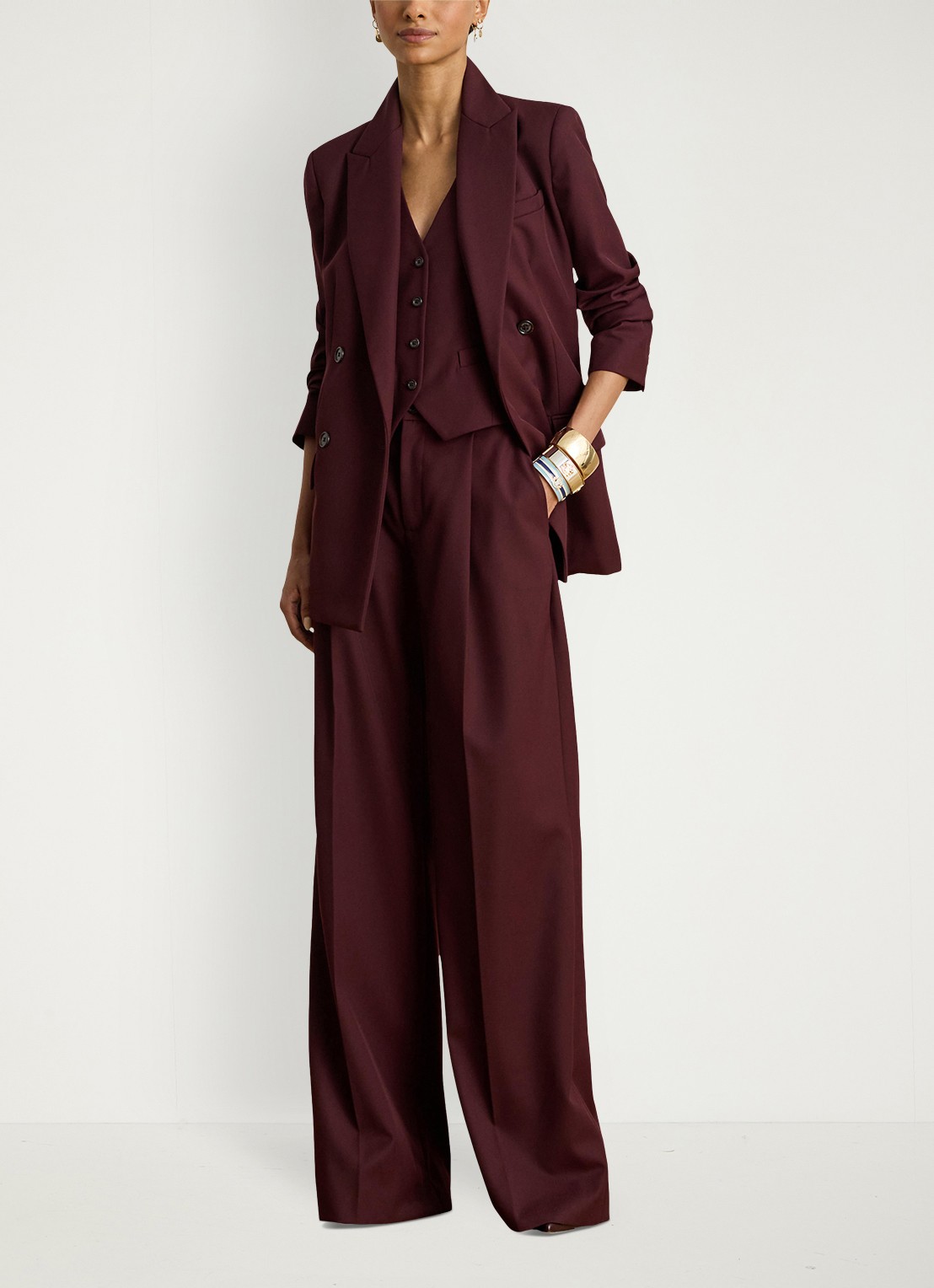 Ralph Lauren Double-breasted blazer in wolblend met klepzakken - voorkant 3 dark garnet / bordeauxrood