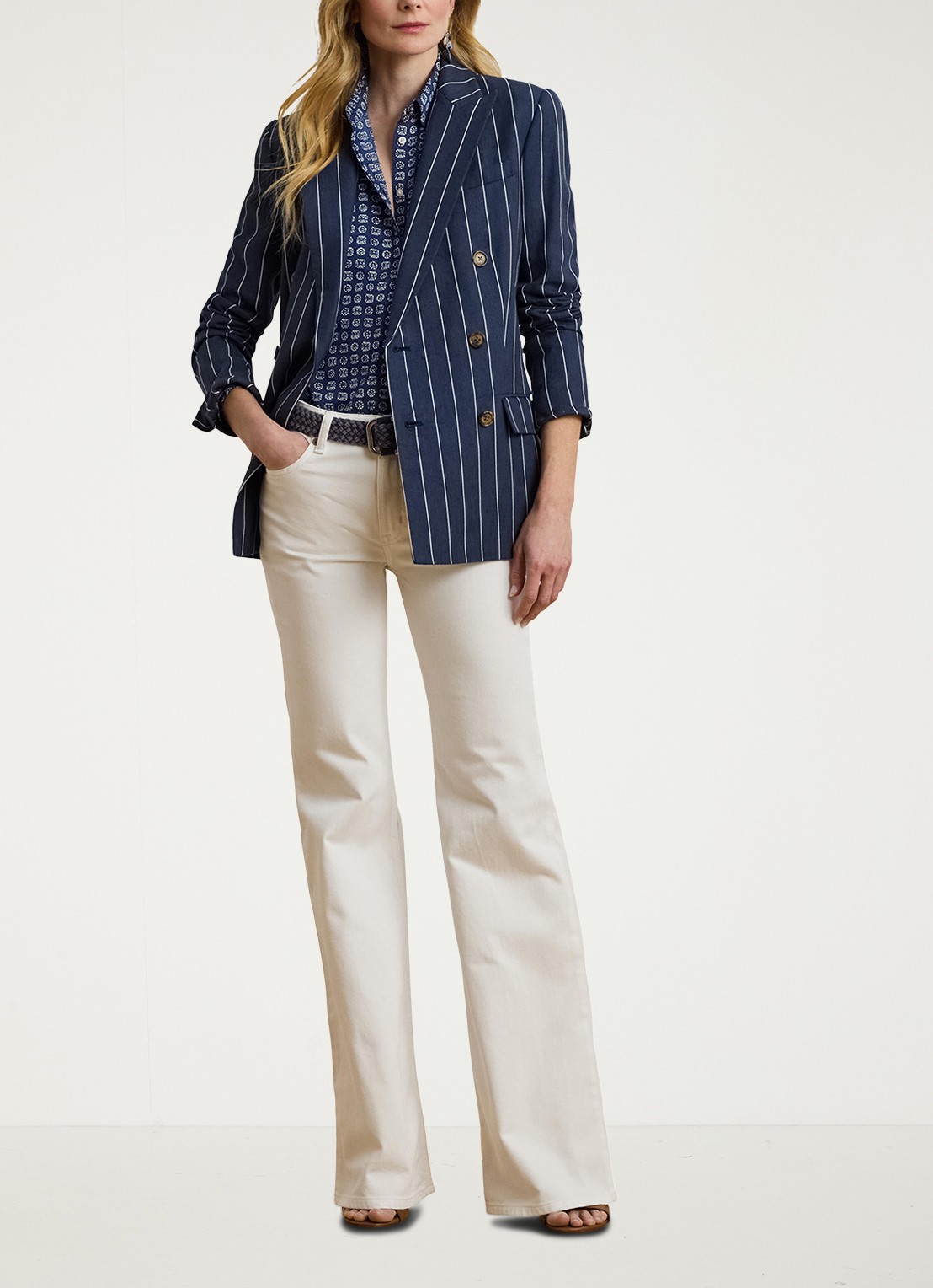 Ralph Lauren Double-breasted blazer met klepzakken en streepprint - voorkant 2 blauw