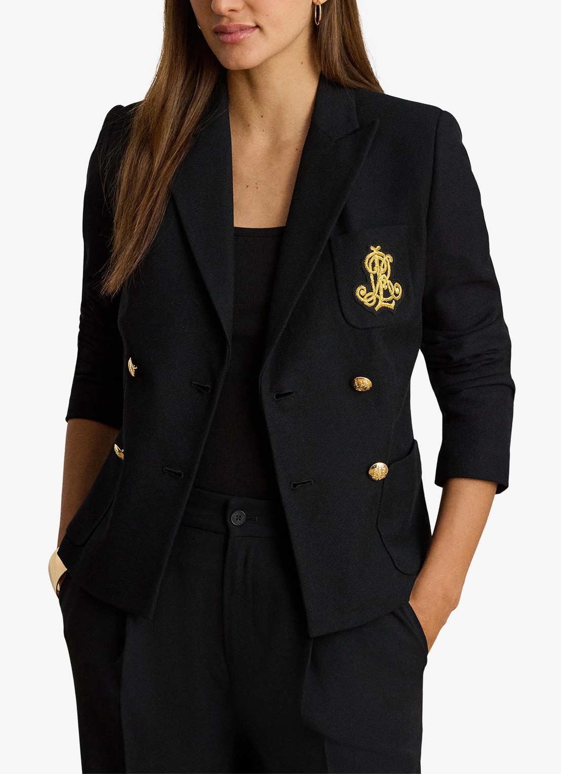 Ralph Lauren Double-breasted blazer met logoborduring - detail 4 zwart