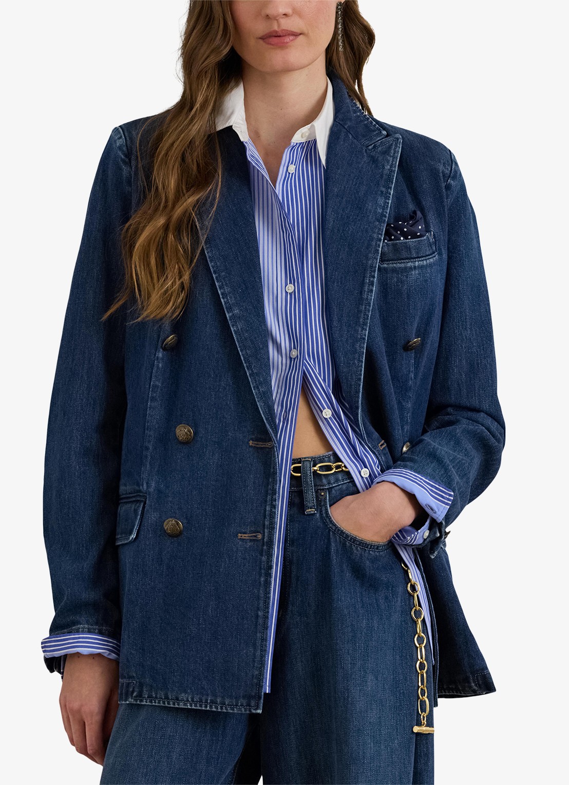 Ralph Lauren Double-breasted blazer van denim - detail 4 maxen wash / blauw