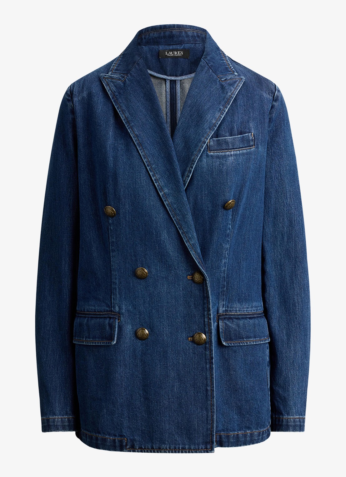 Ralph Lauren Double-breasted blazer van denim - voorkant maxen wash / blauw