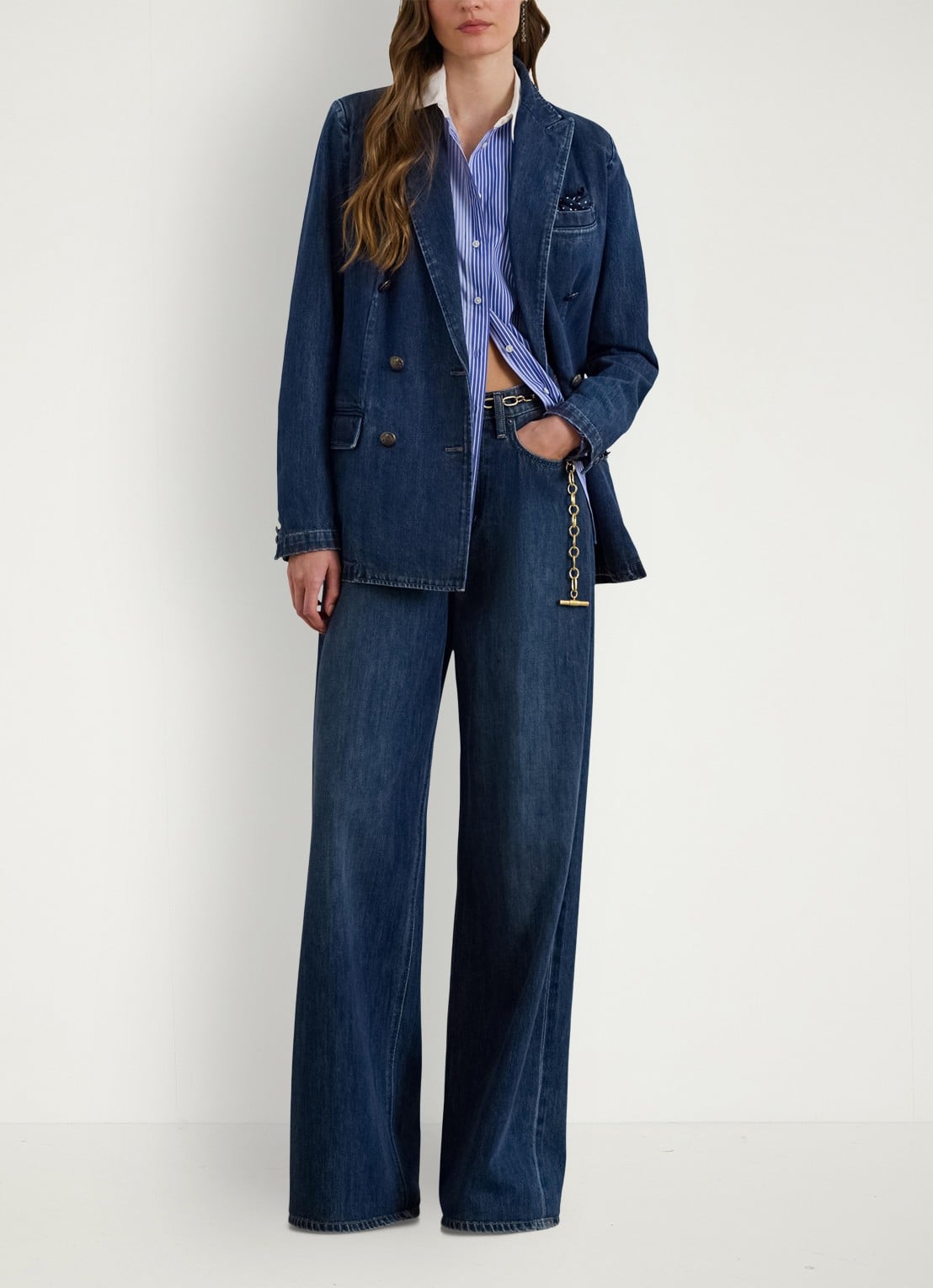 Ralph Lauren Double-breasted blazer van denim - voorkant 2 maxen wash / blauw