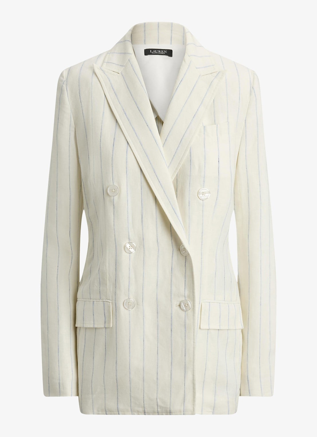 Ralph Lauren Double-breasted blazer van linnen met streepprint - voorkant white/blue multi-2wxu