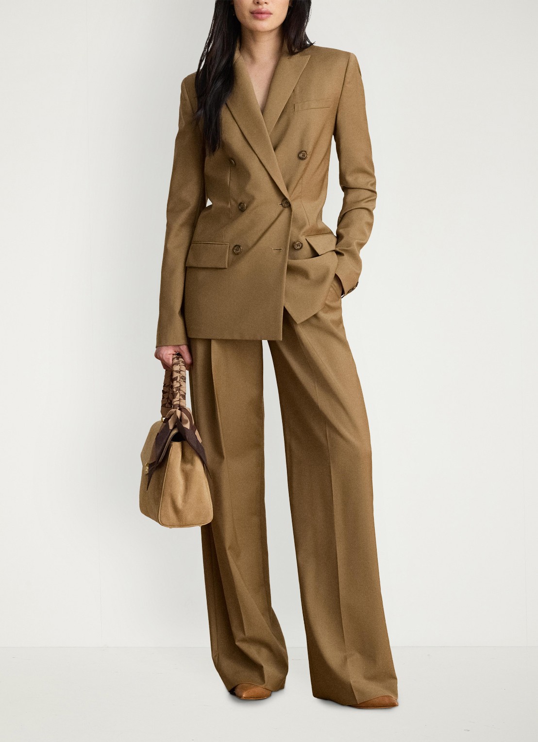 Ralph Lauren Double-breasted blazer van wol met klepzakken - detail honey tan / beige