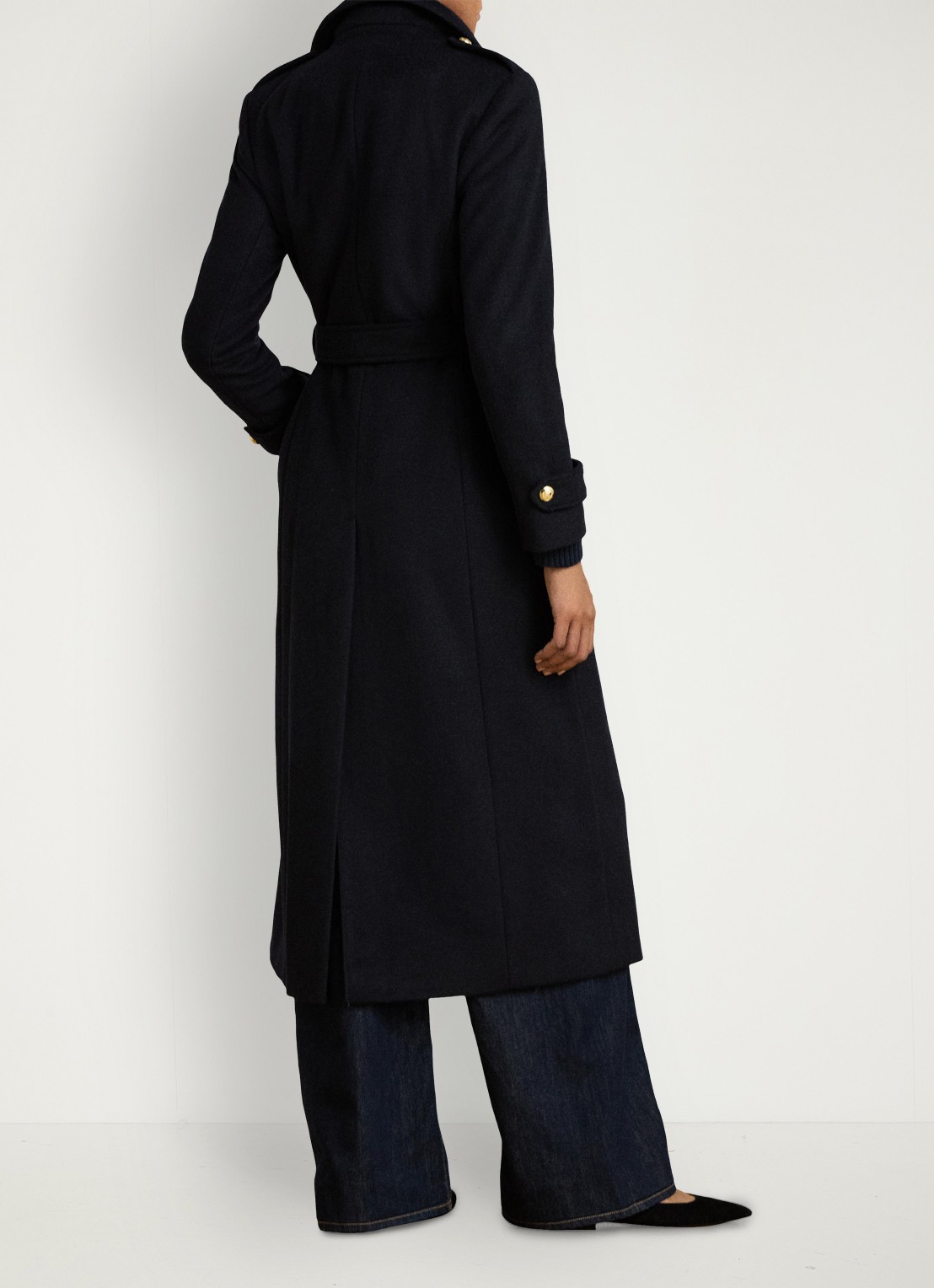 Ralph Lauren Double-breasted mantel in kasjmierblend met strikceintuur - achterkant regal navy / blauw