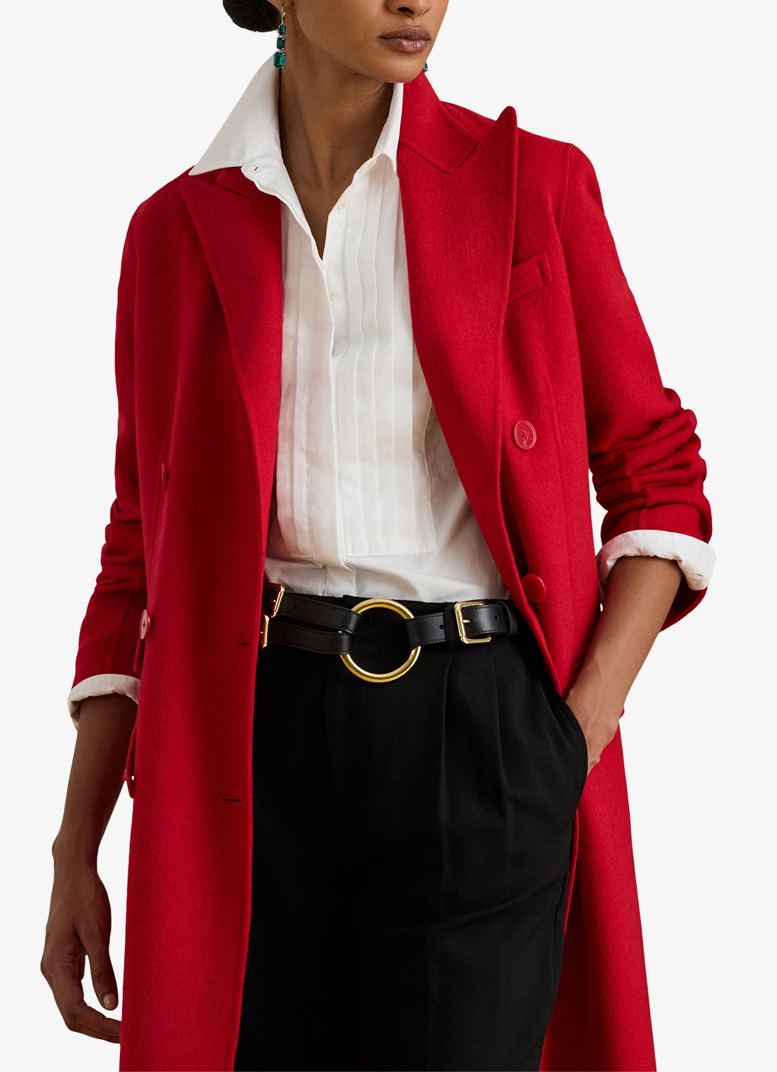Ralph Lauren Double-breasted mantel in wolblend met klepzakken - detail 4 ralph red / rood