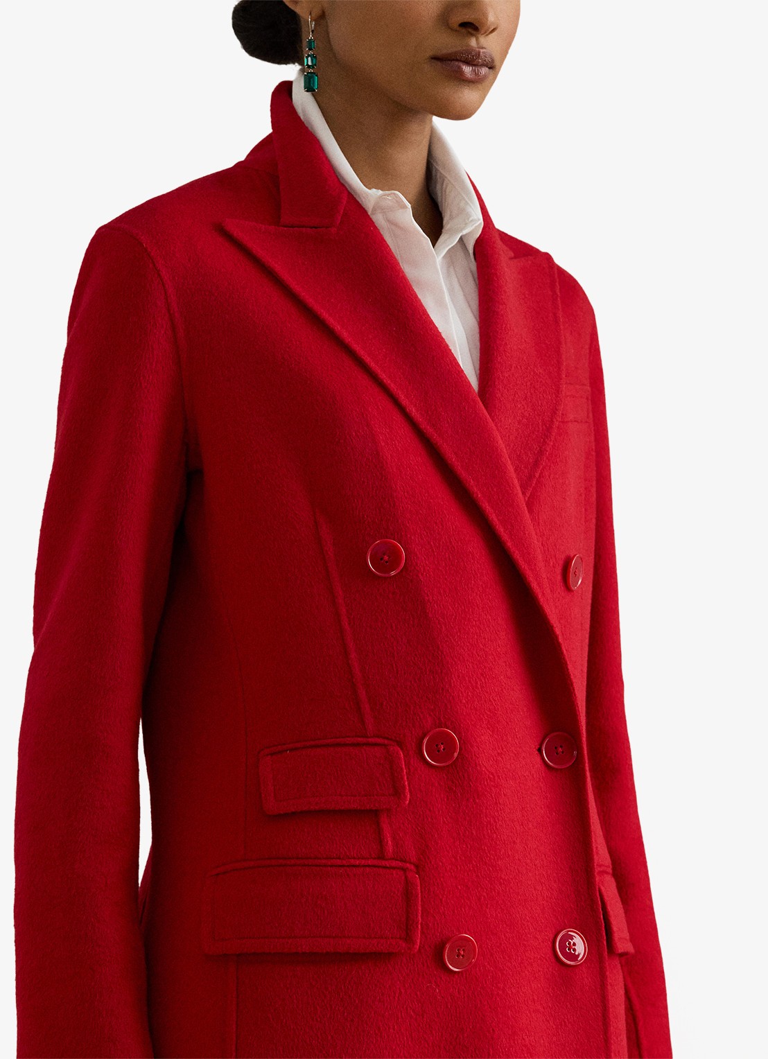 Ralph Lauren Double-breasted mantel in wolblend met klepzakken - detail 5 ralph red / rood