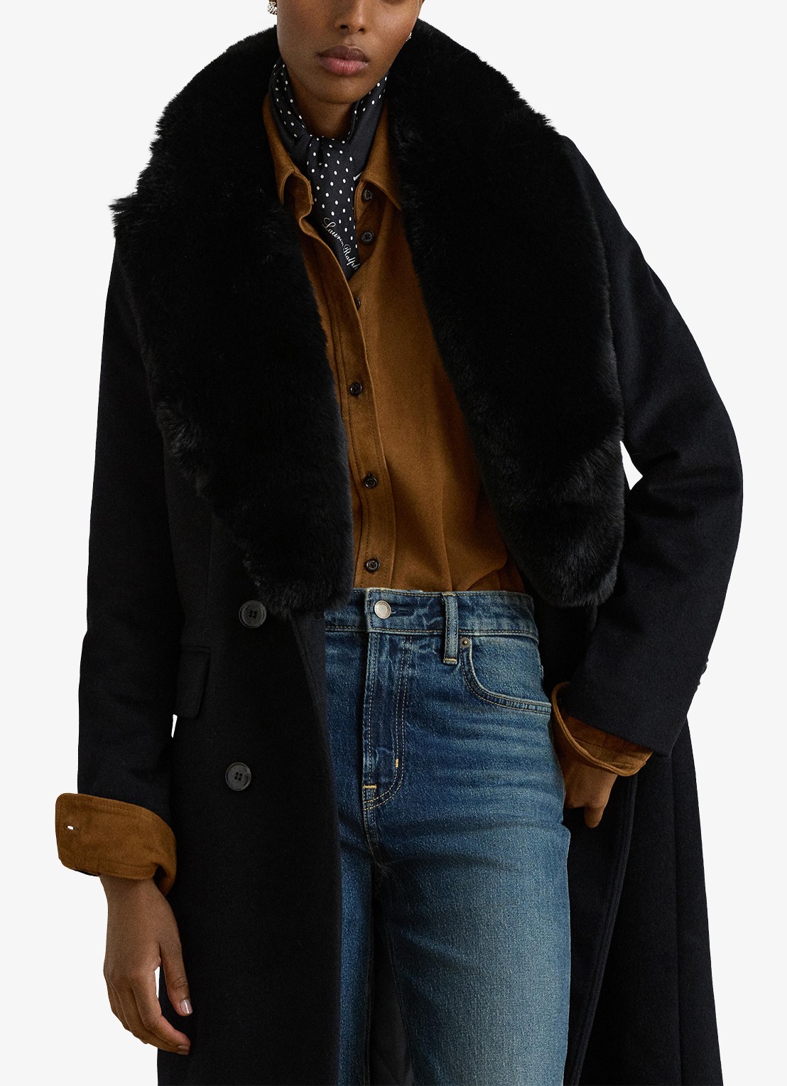Ralph Lauren Double-breasted mantel met imitatiebont - detail 4 zwart