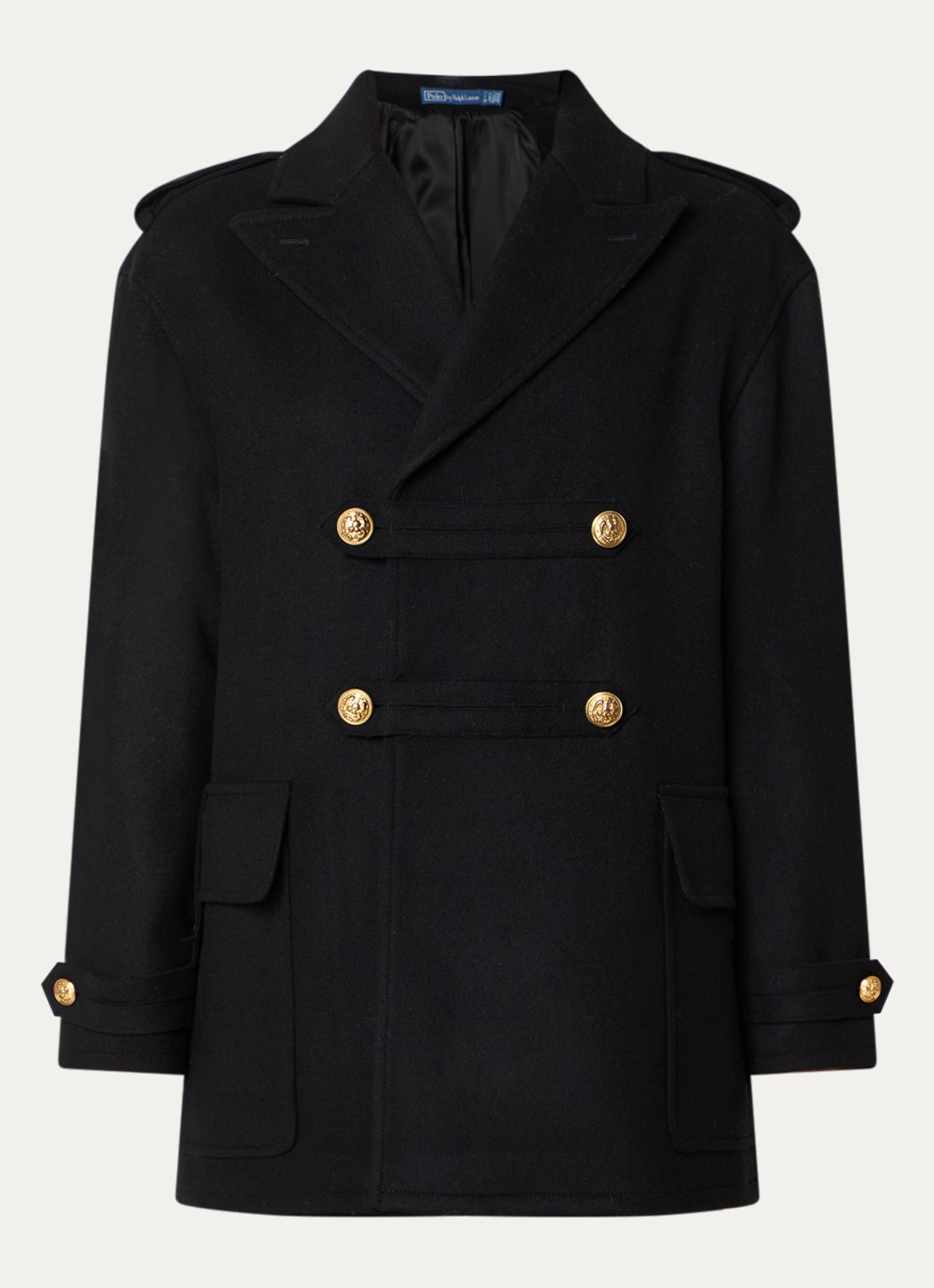 Ralph Lauren Double-breasted mantel van wol met klepzakken - voorkant zwart